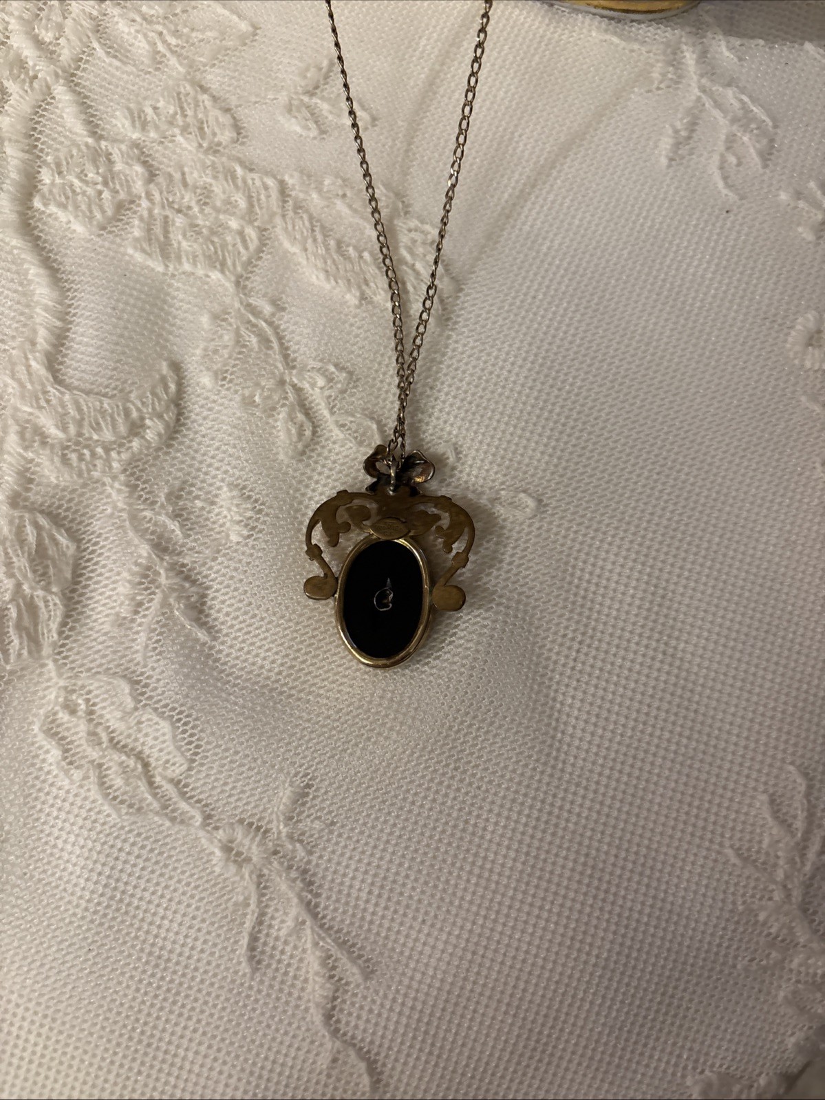 J.J. White Black Onyx And 12k GF Pendant And Chain Necklace-Vintage