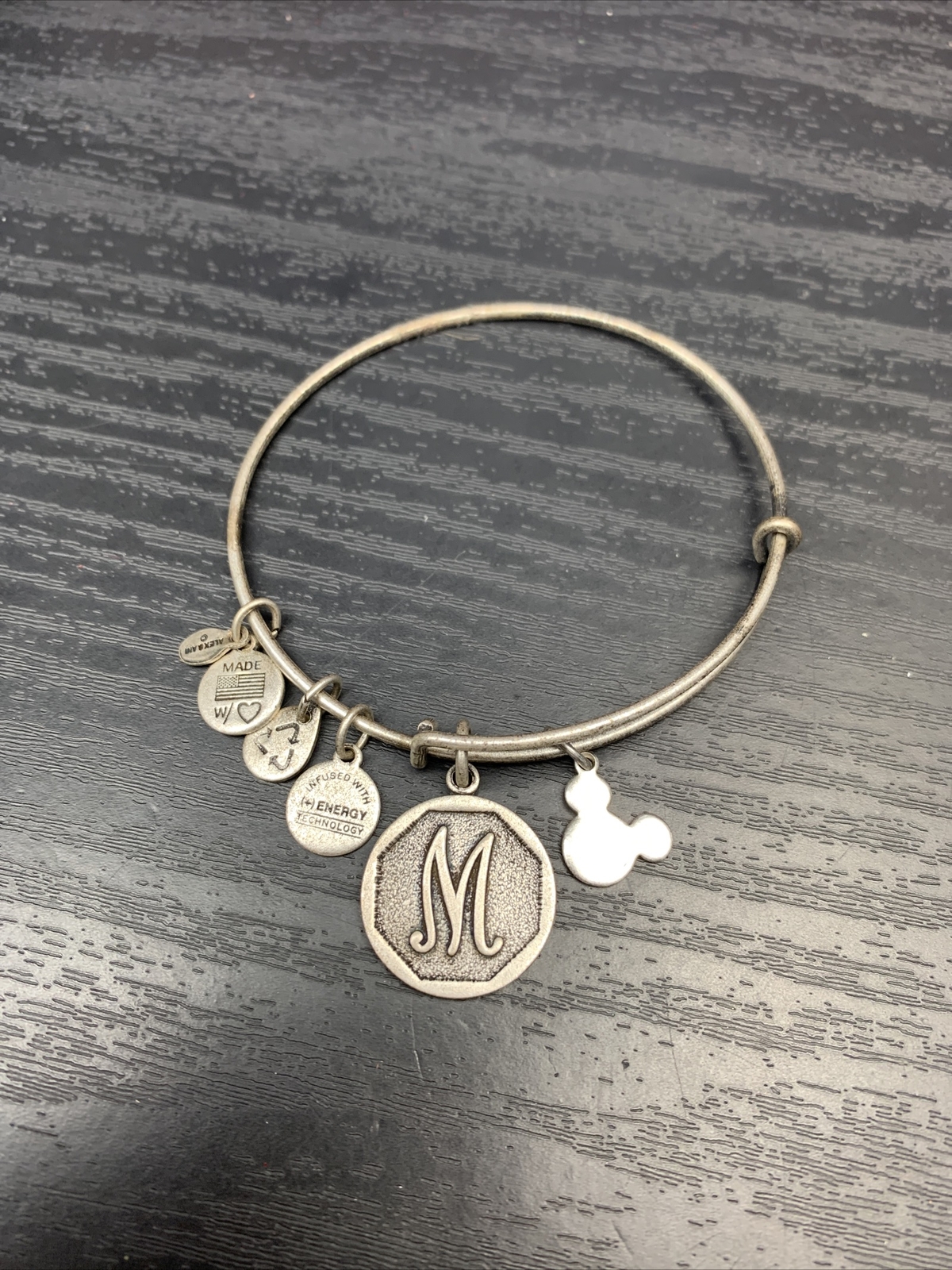 Vintage ALEX AND ANI Bracelet 2013 Letter Initial Monogram M With Micky Mouse