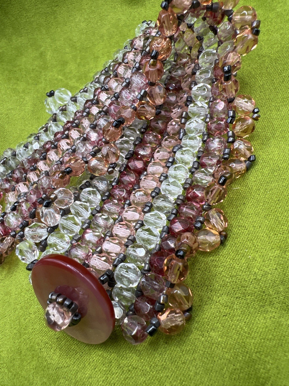 Vintage Multi Strand Acrylic Crystal Wrap Bracelet Pink Cranberry Champagne