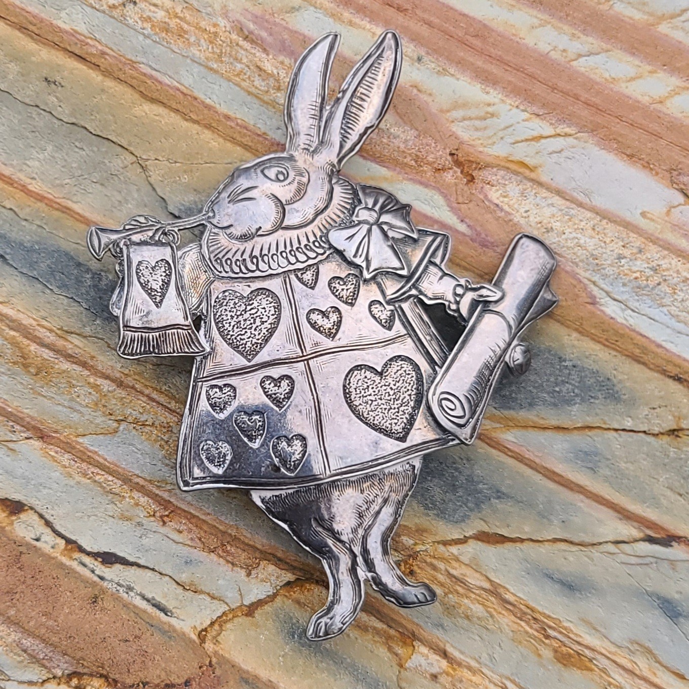 VTG Kit Carson White Rabbit Brooch Pin Alice In Wonderland Sterling Silver 10gm
