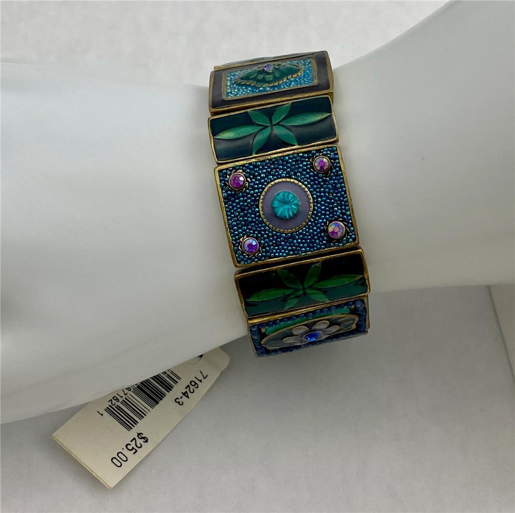 1990’s Carol Dauplaise Blue Tones Enamel & Crystals Stretch Bracelet