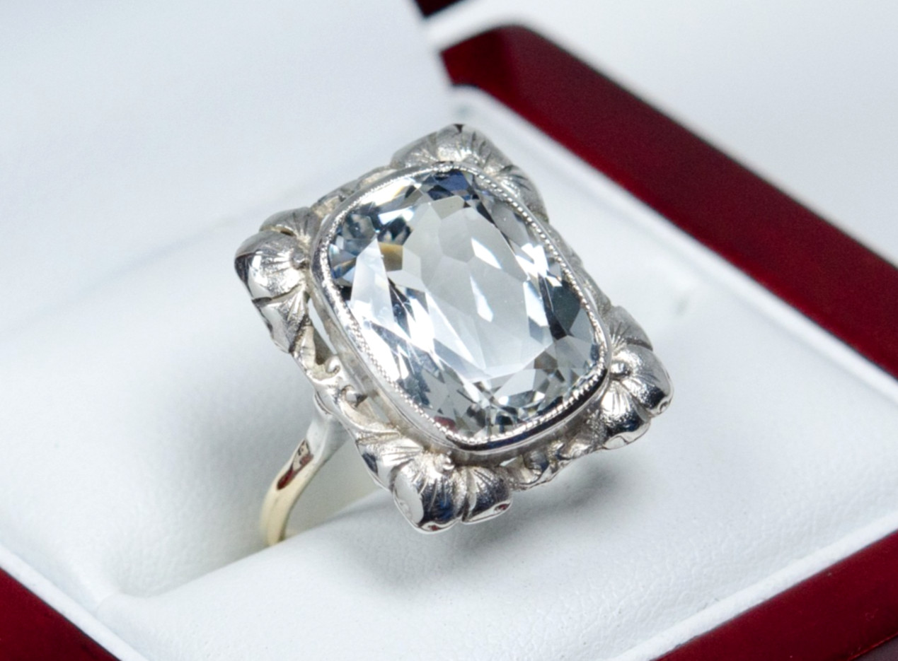 585 Gold/Silver Antique Ring Natural 8.50 ct Aquamarine Handmade 14K