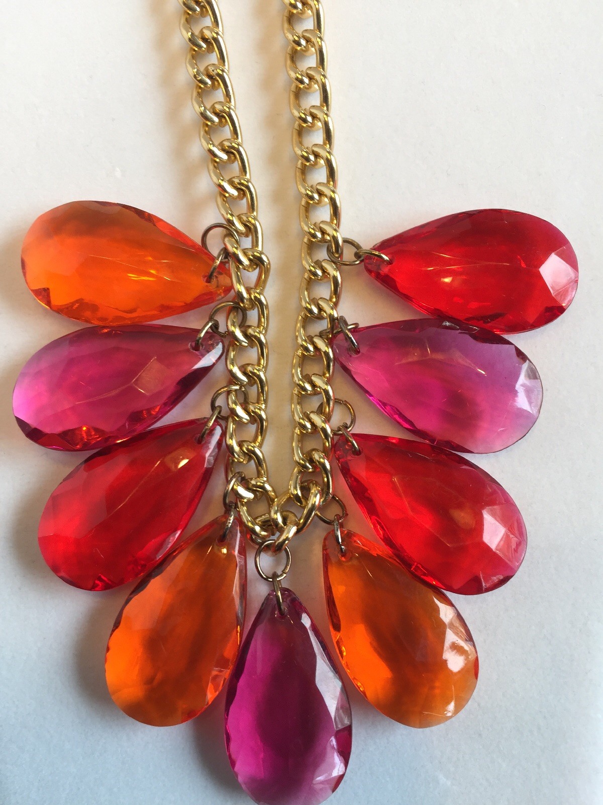 Vintage ROMAN signed Necklace orange fuchsia red teardrops goldtone NOS w/ tags