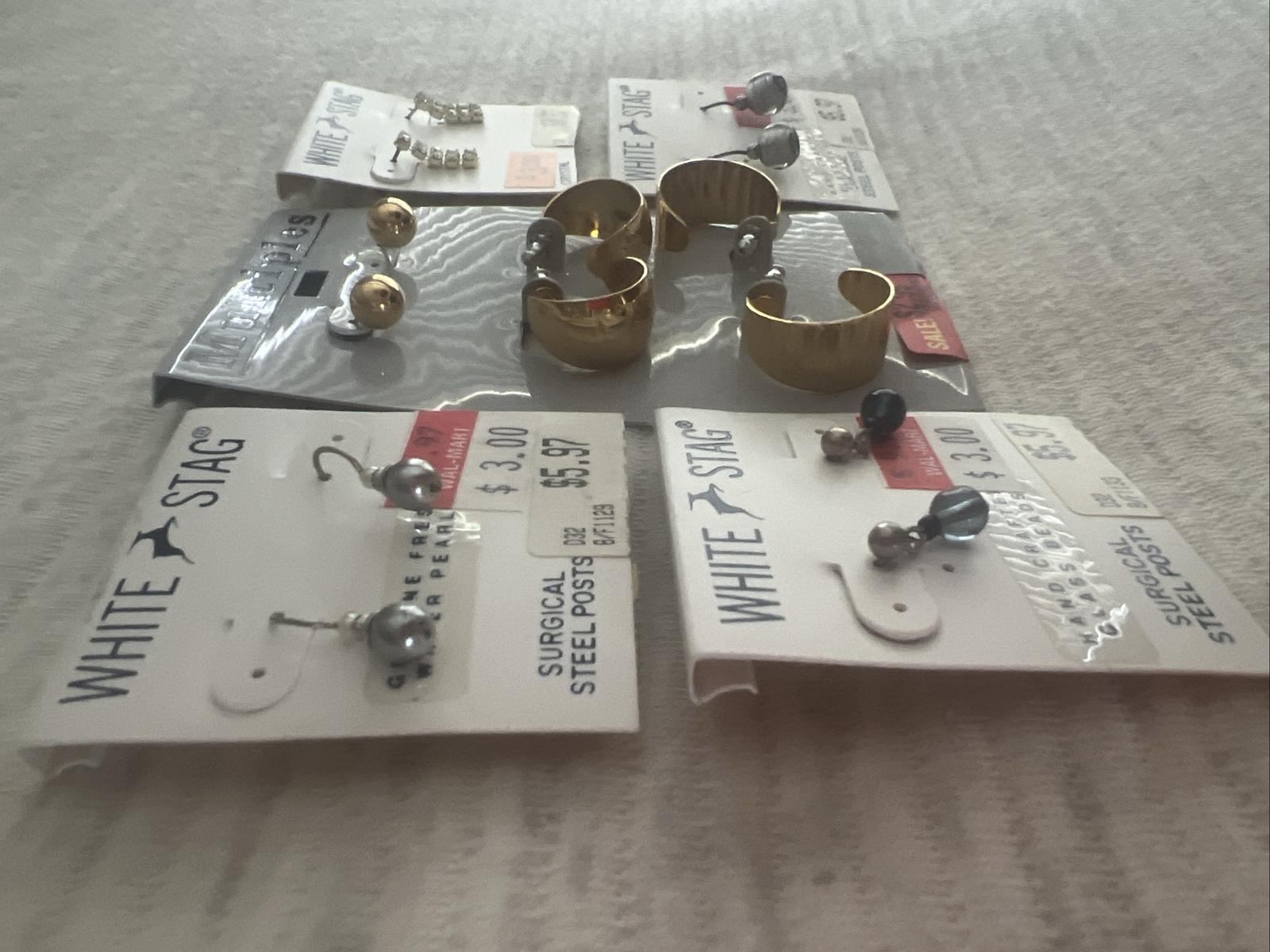 Vintage 90s White stag Earring Lot Wal-mart Pearl Crystal Glass Lot Of 5 ..