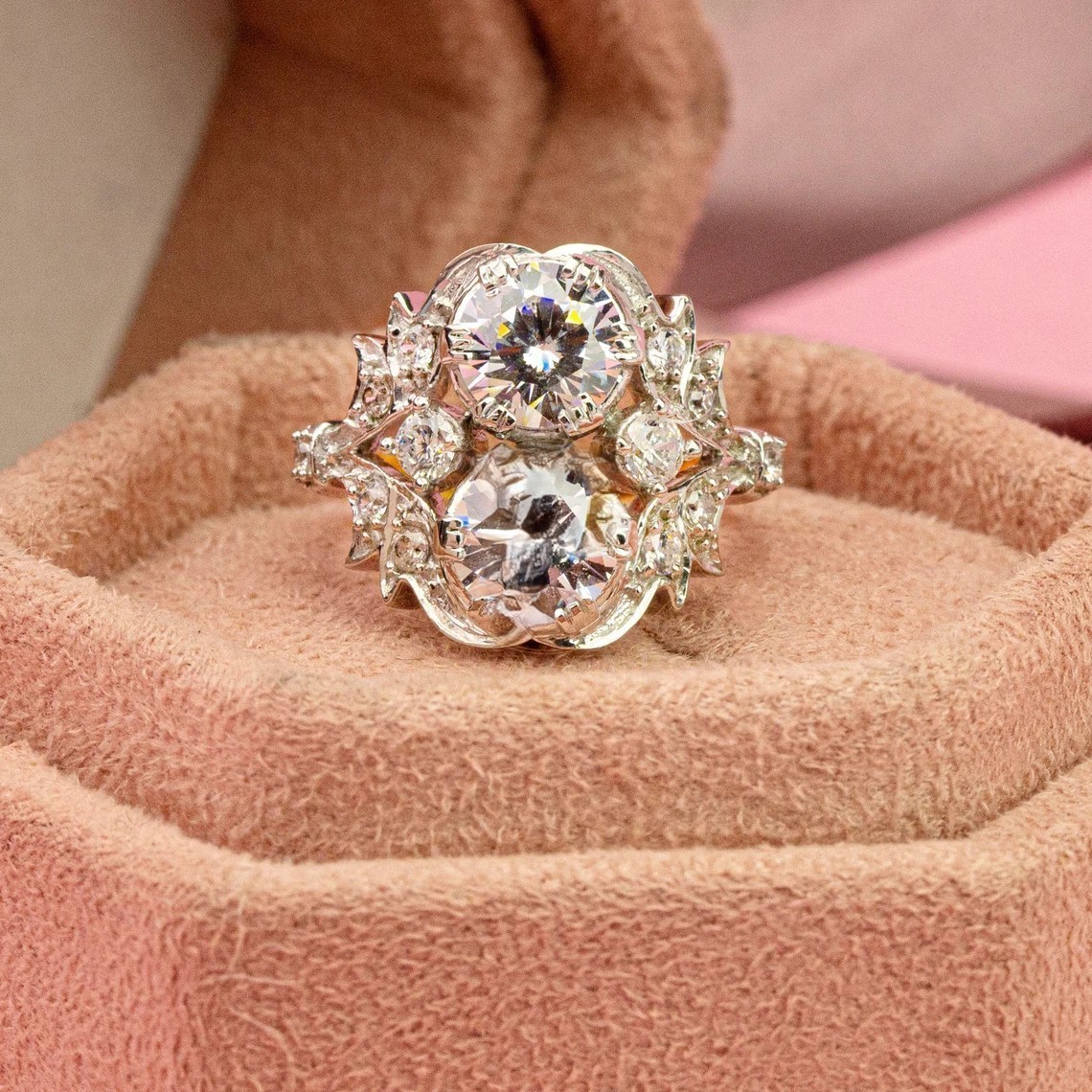 Vintage Art Deco Style Round Cut Lab Created Diamond Engagement 14K Gold FN Ring