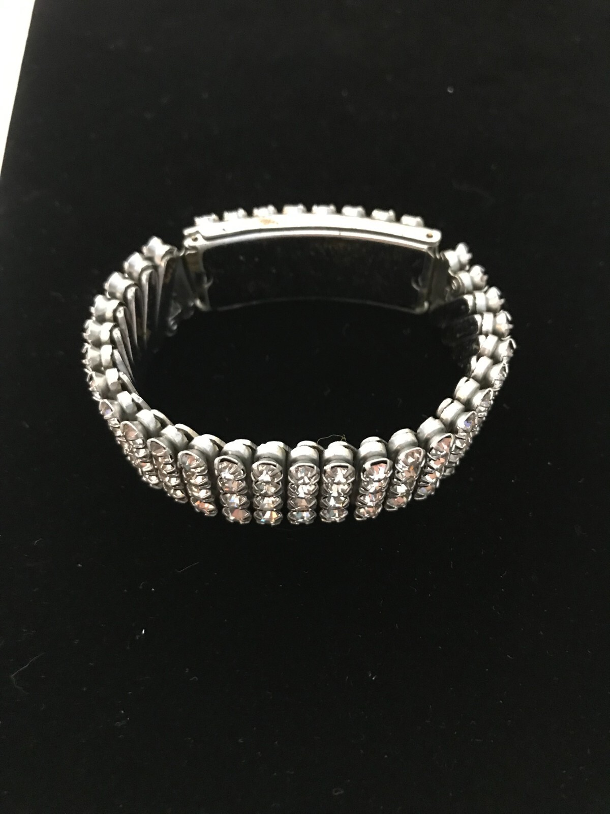 Vintage Expanding 4 Row Rhinestone Bracelet 5/8” Wide Secret Photo Locket