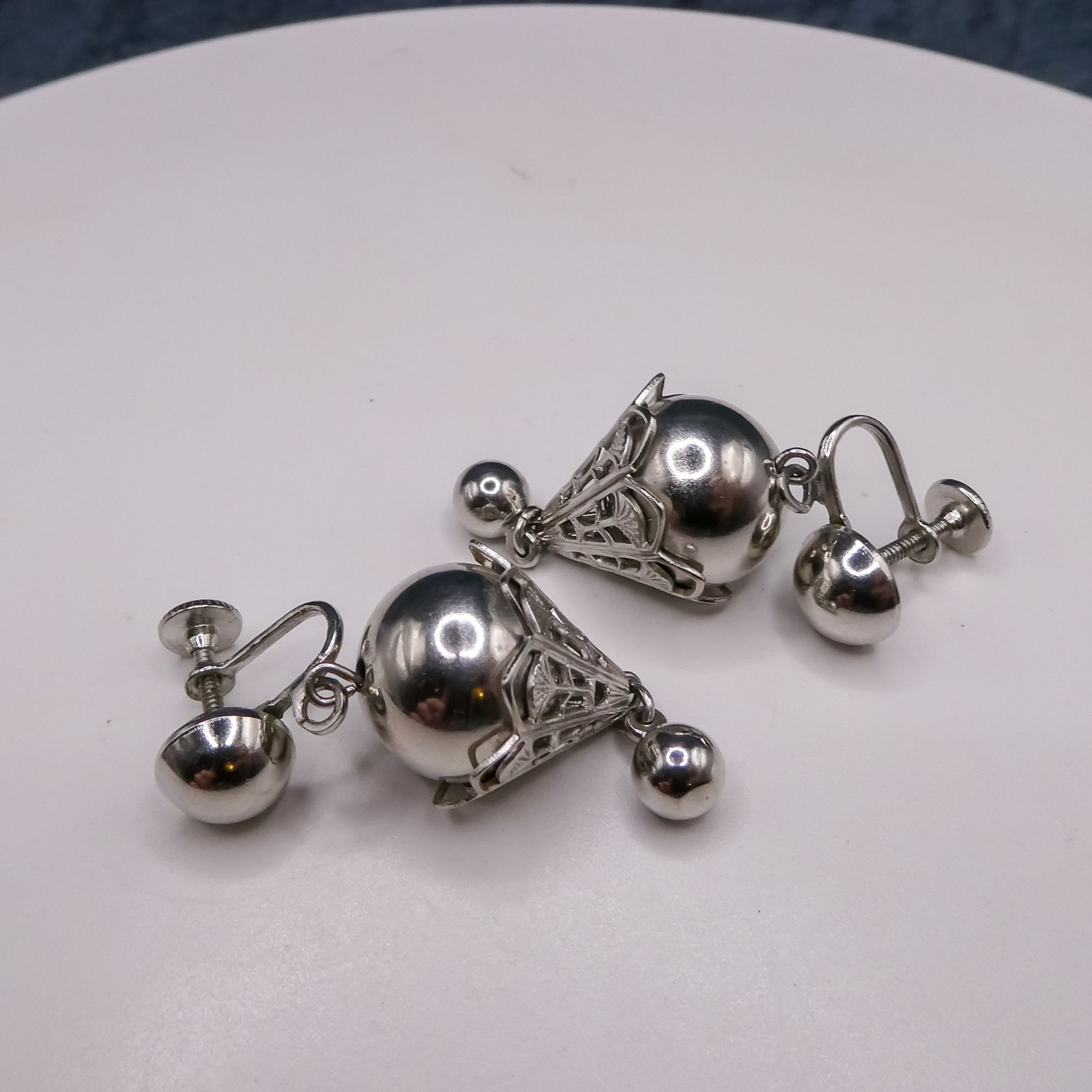 Bolero Silver Chunky Drop Dangle Clip-on 1.8″ Earrings Vintage Women’s