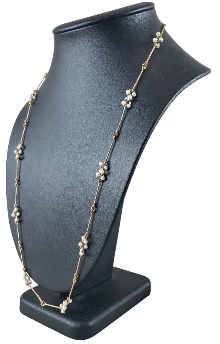 Avon Gold Tone Faux Pearl Cluster Station Necklace 24 Inch Yellow Gold Plated