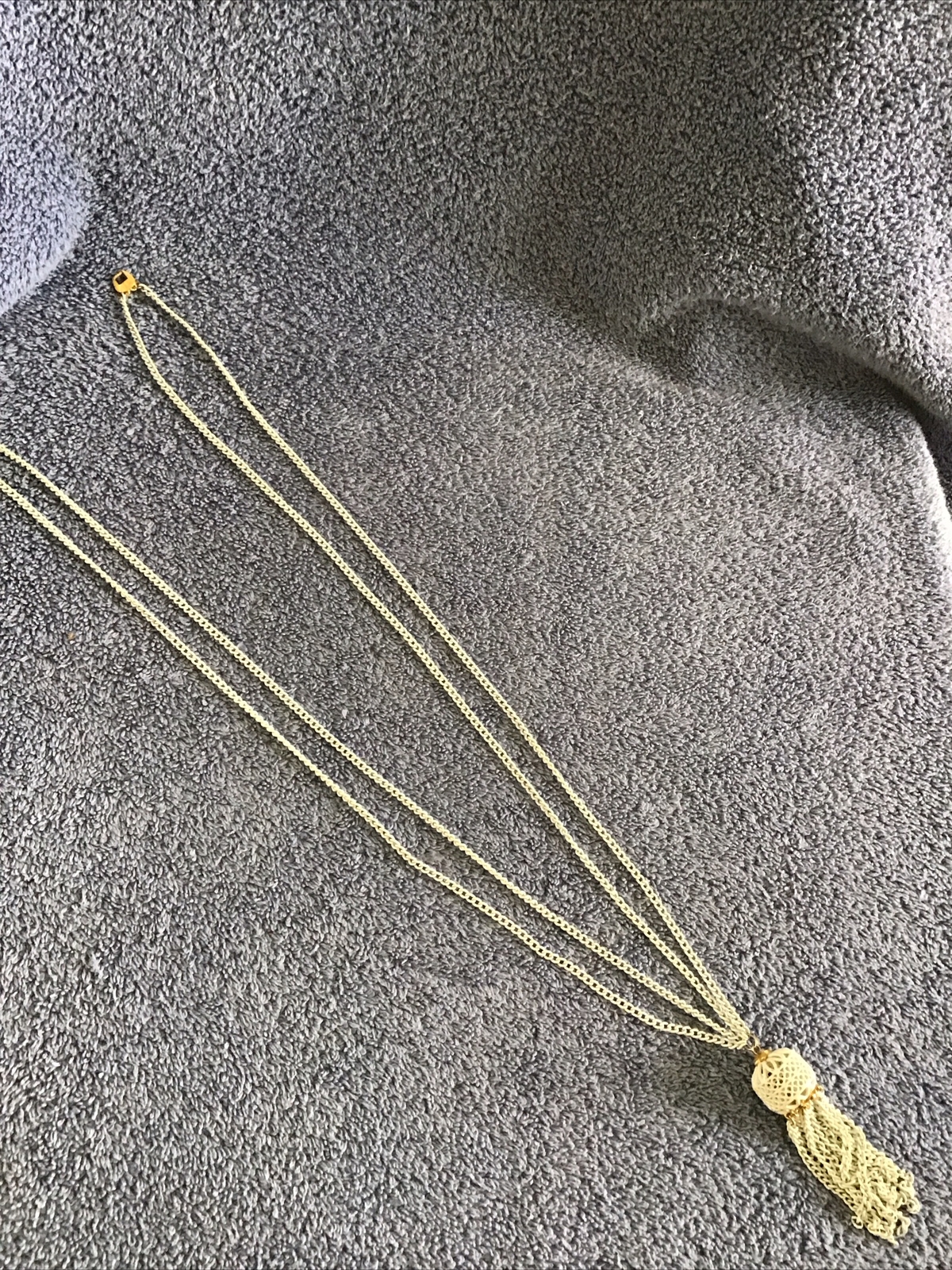 Monet Tassel Necklace White Chain Link Multi Strand Gold 18” LONG Double Strand