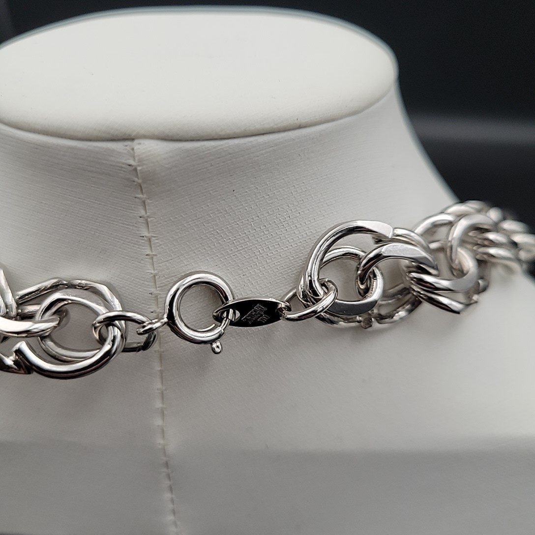 Vintage Chunky Silver Tone Double Link Chain Choker Necklace 18 Inch Grunge