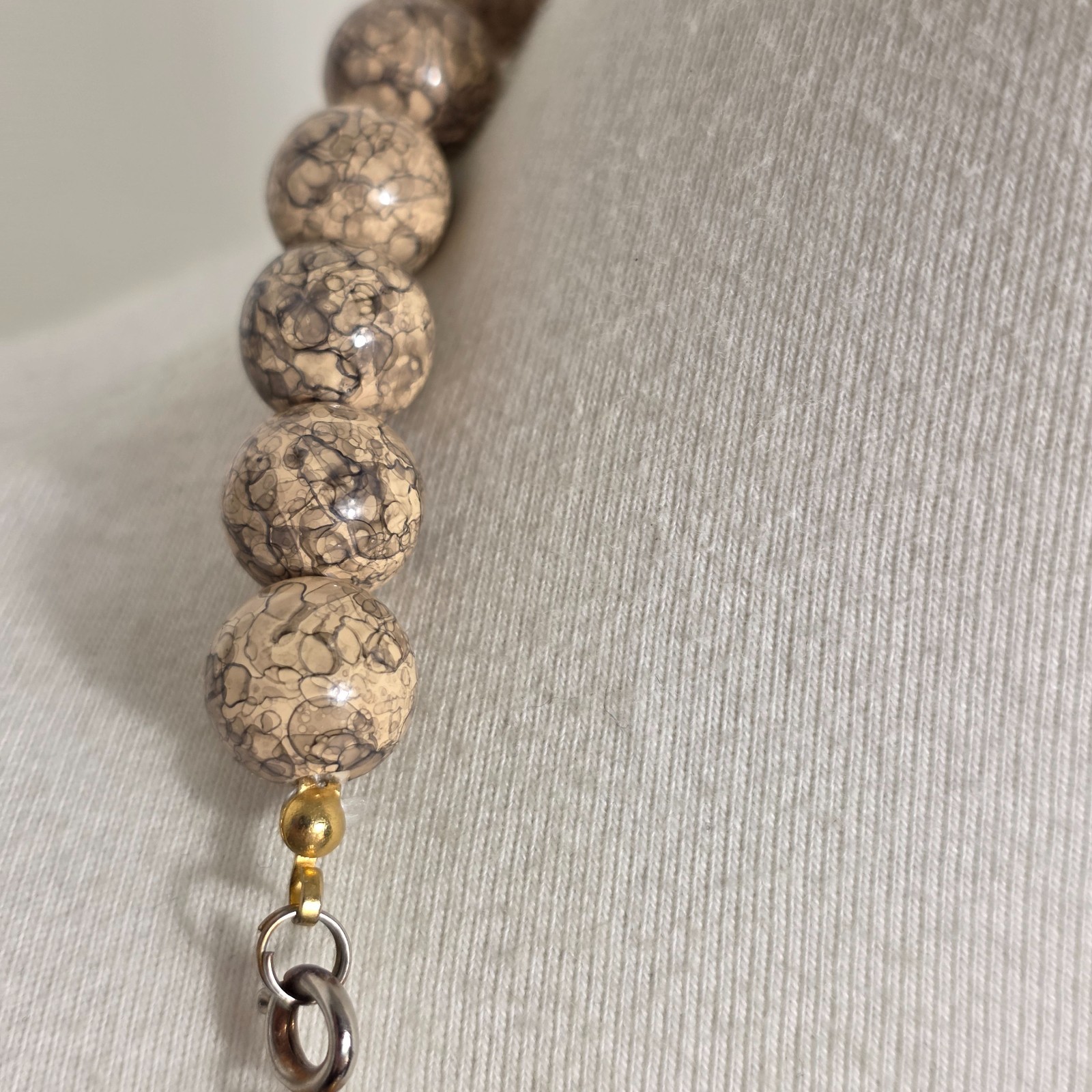 Beaded Statement Necklace Square & Round Beads Flat Gold & White Spacers