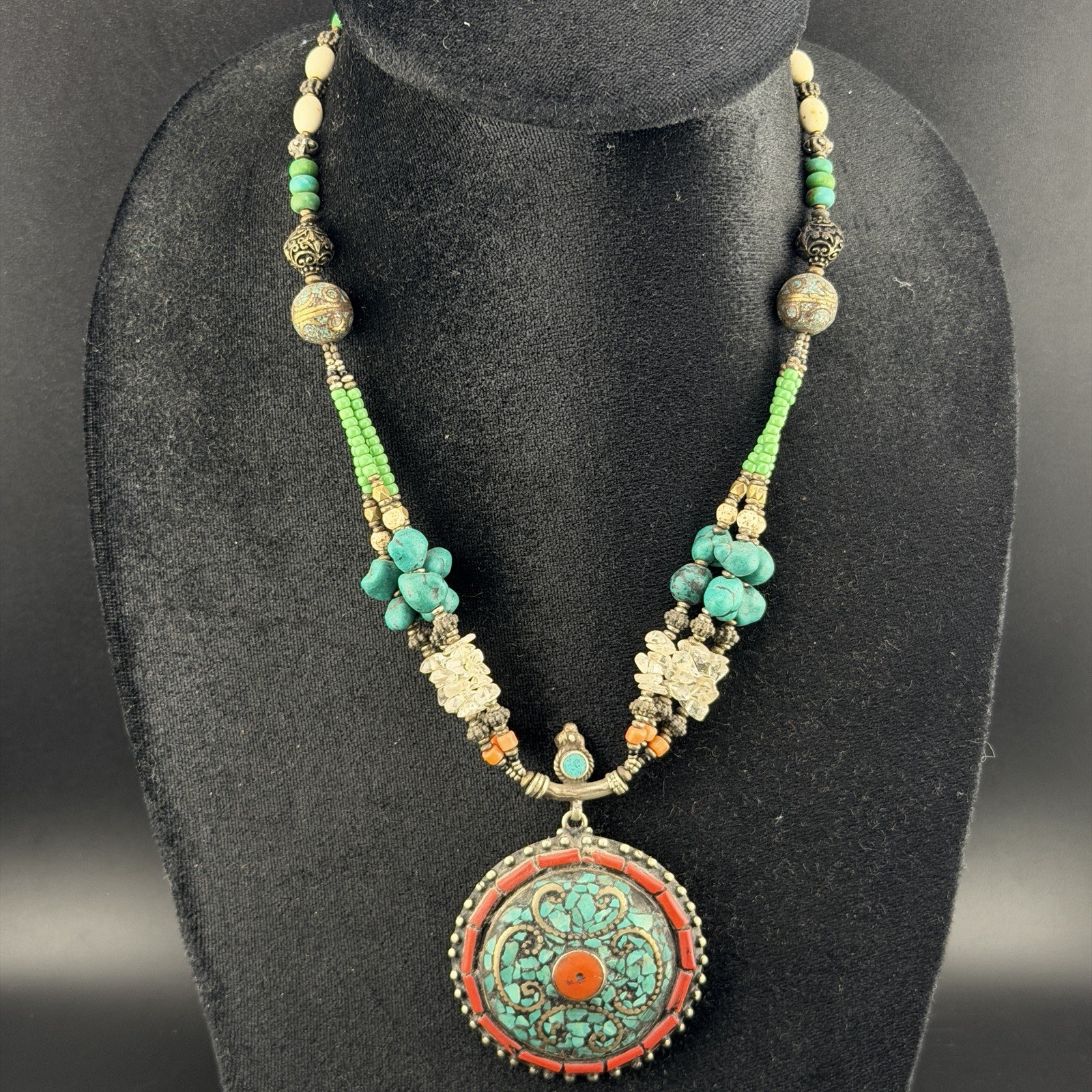 Amazing Double Sided Pendant Remarkable Tibetan Handmade Traditional Necklace
