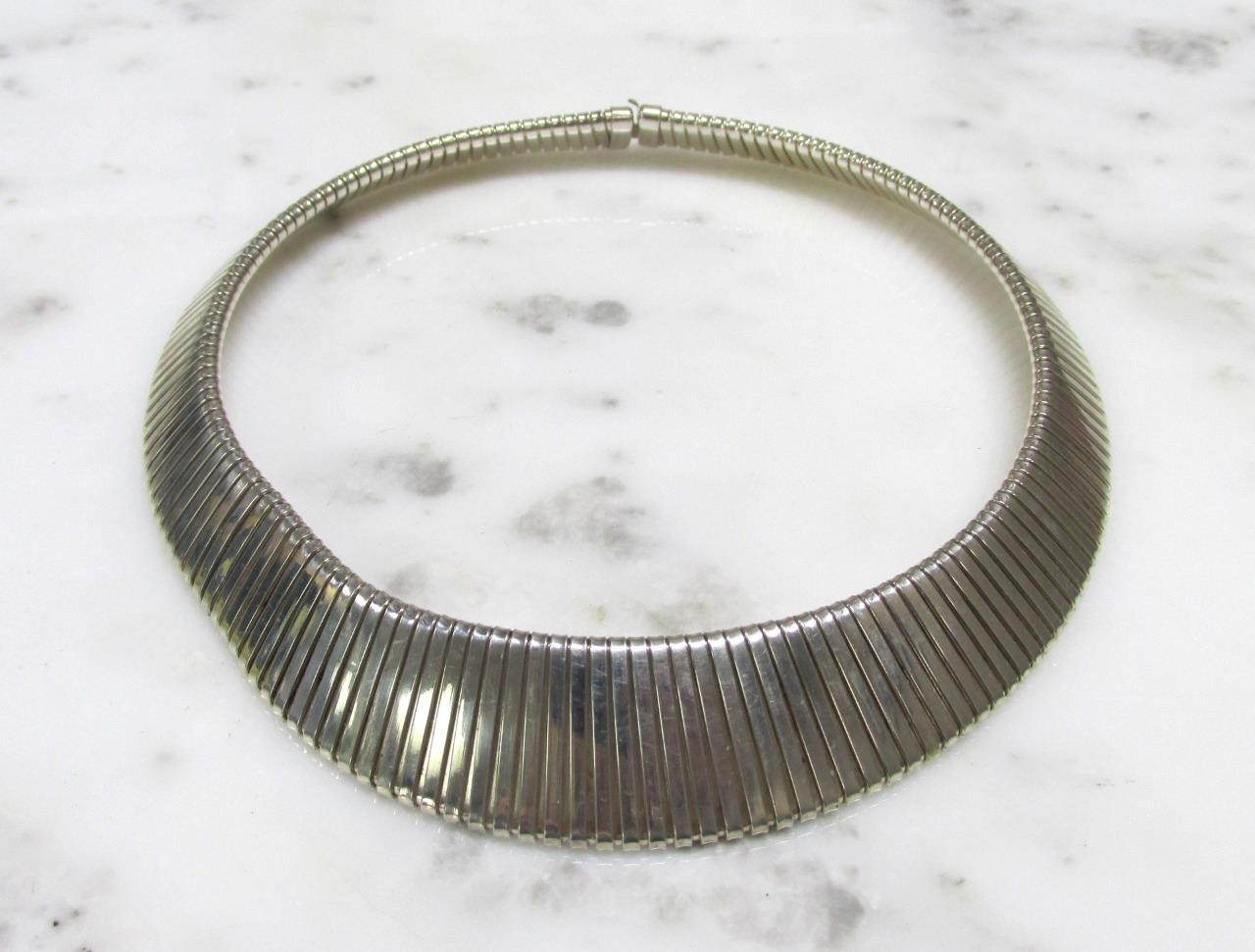 Stretch Design Sterling Silver Textured Necklace ~ 16-1/2″ ~ 76.2g ~ 14-A799