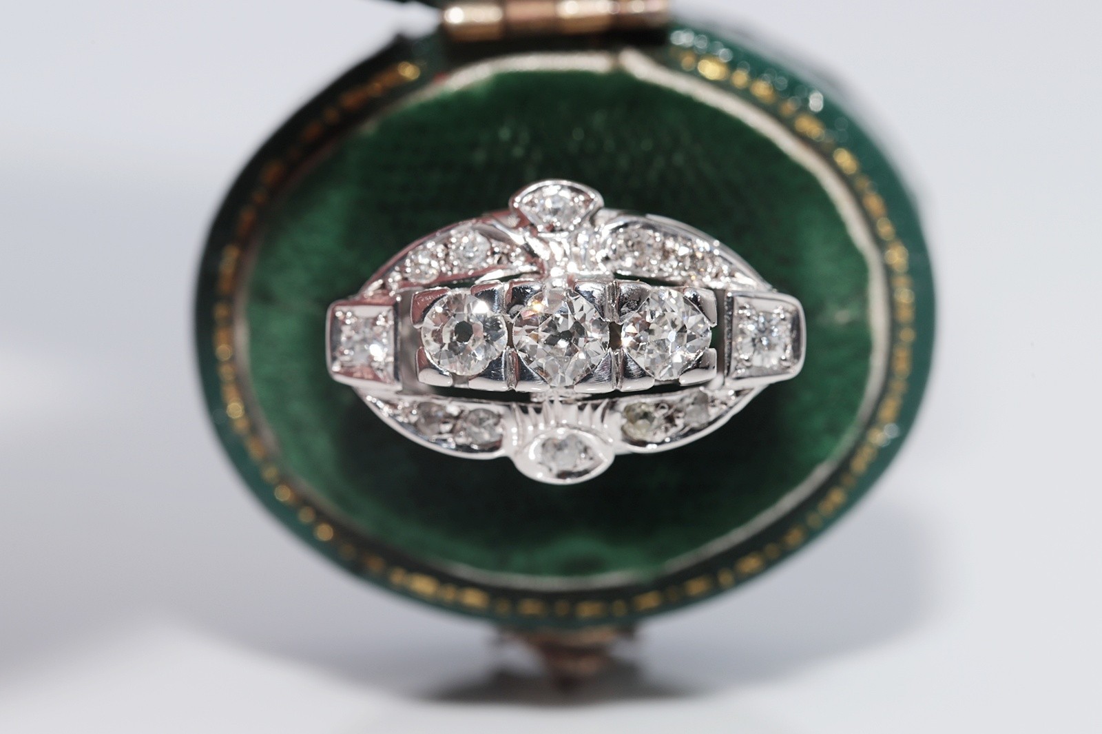 Antique Circa 1920s 14k Gold Art Deco Natural Diamond Decorated Ring