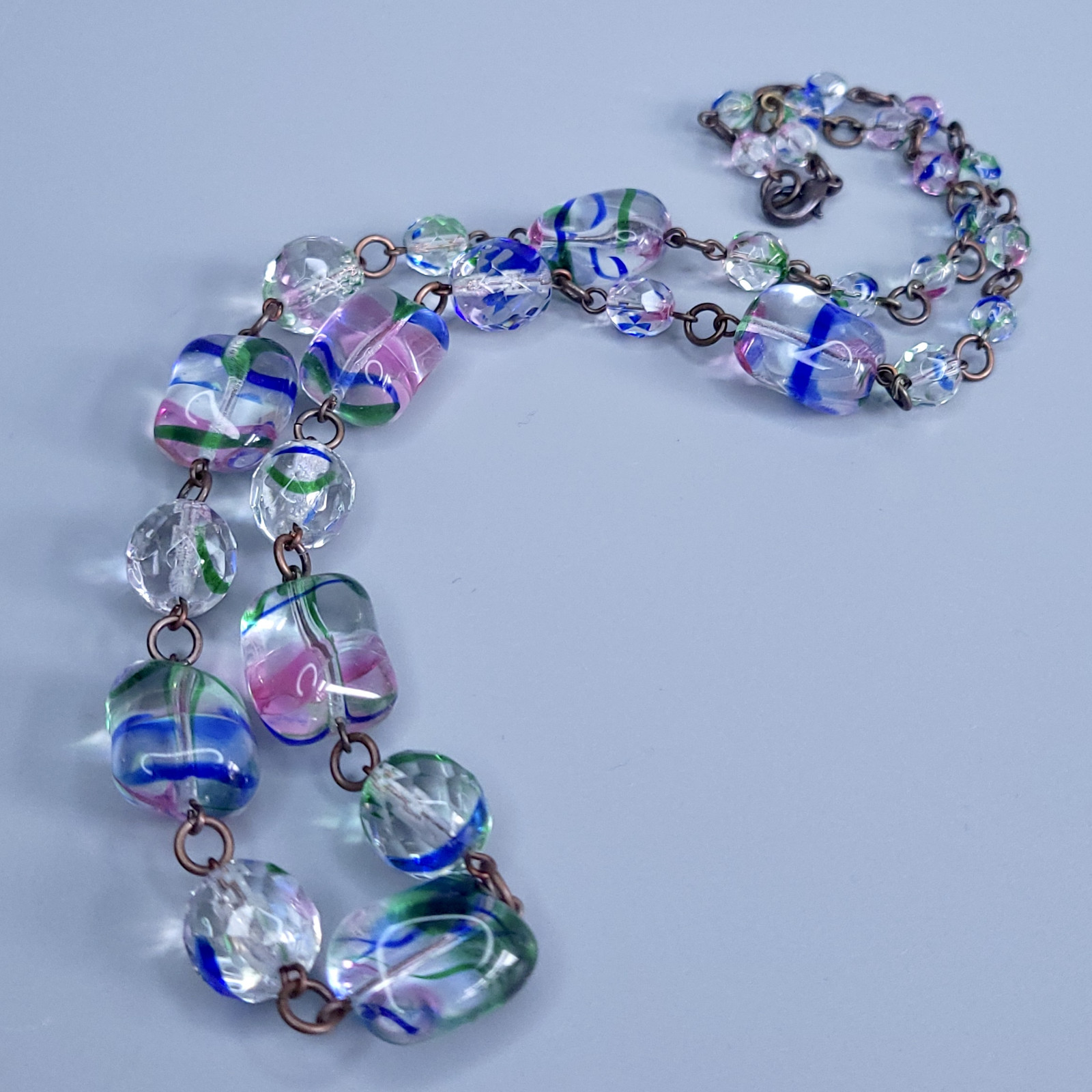 Iris Glass Necklace 22” Multicolor Czech Vintage Beads Art Glass