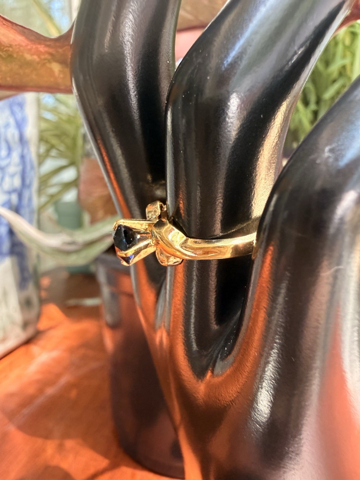 Vintage Seta Gold Plate Sapphire Ring Size 6.75 Solitaire Estate Find
