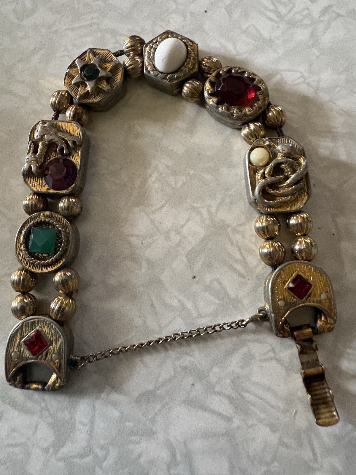 Victorian Revival Goldette Slide Charm Bracelet Signed Vintage