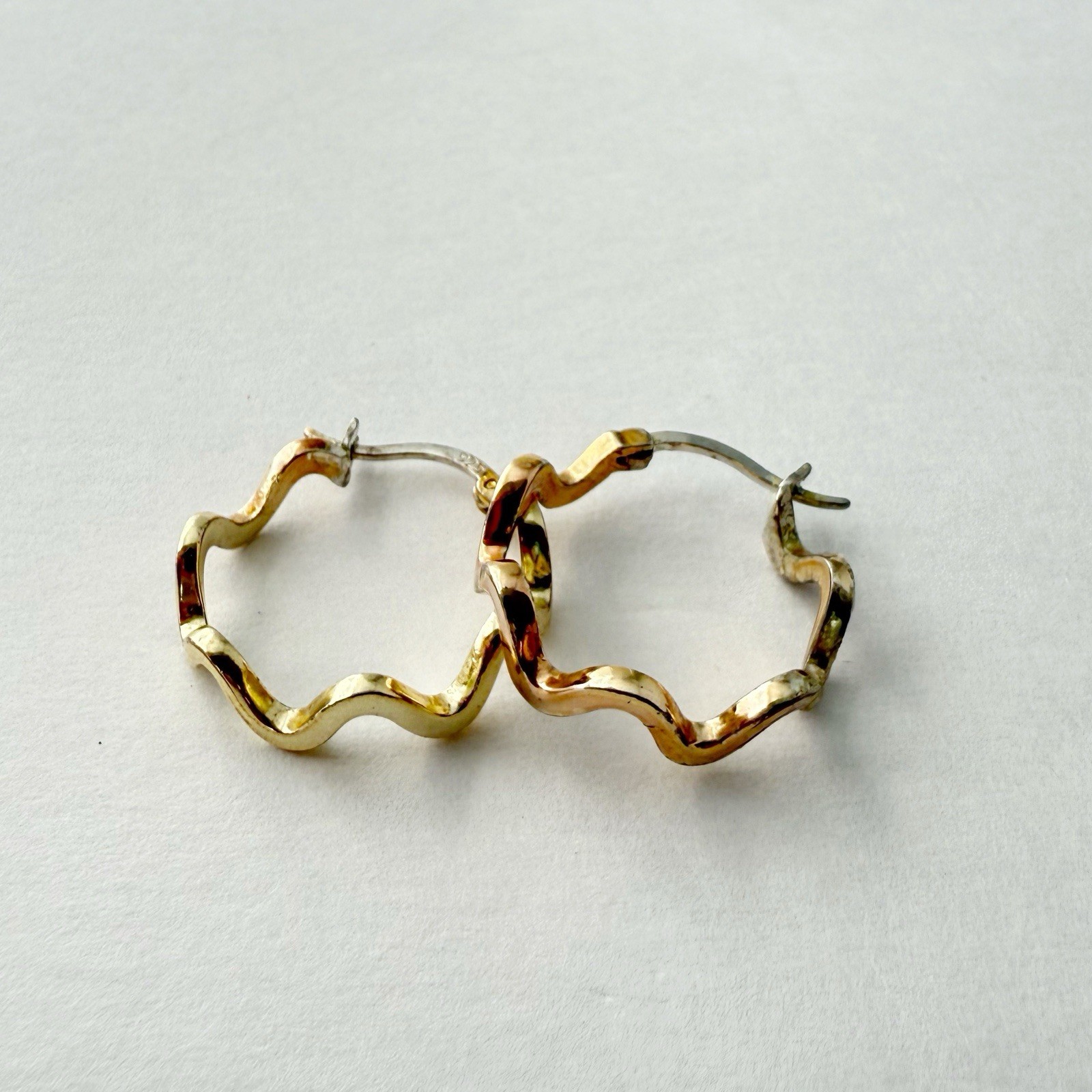 Sterling Silver 925 Gold Wash Wavy Ripple Small Hoop Earrings