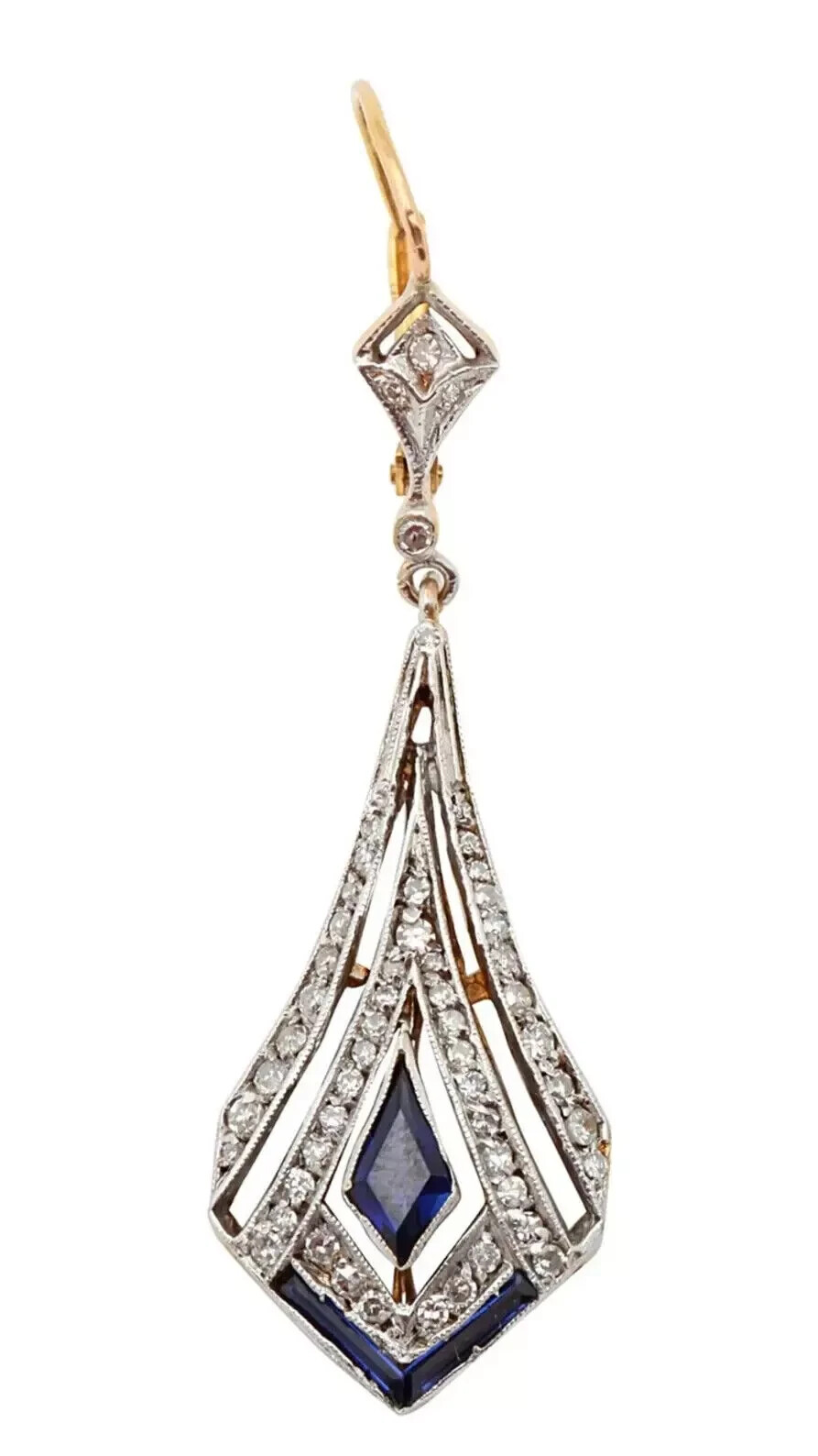 Vintage Art Deco Style Lab Created Sapphire & Diamond Engagement Silver Earrings