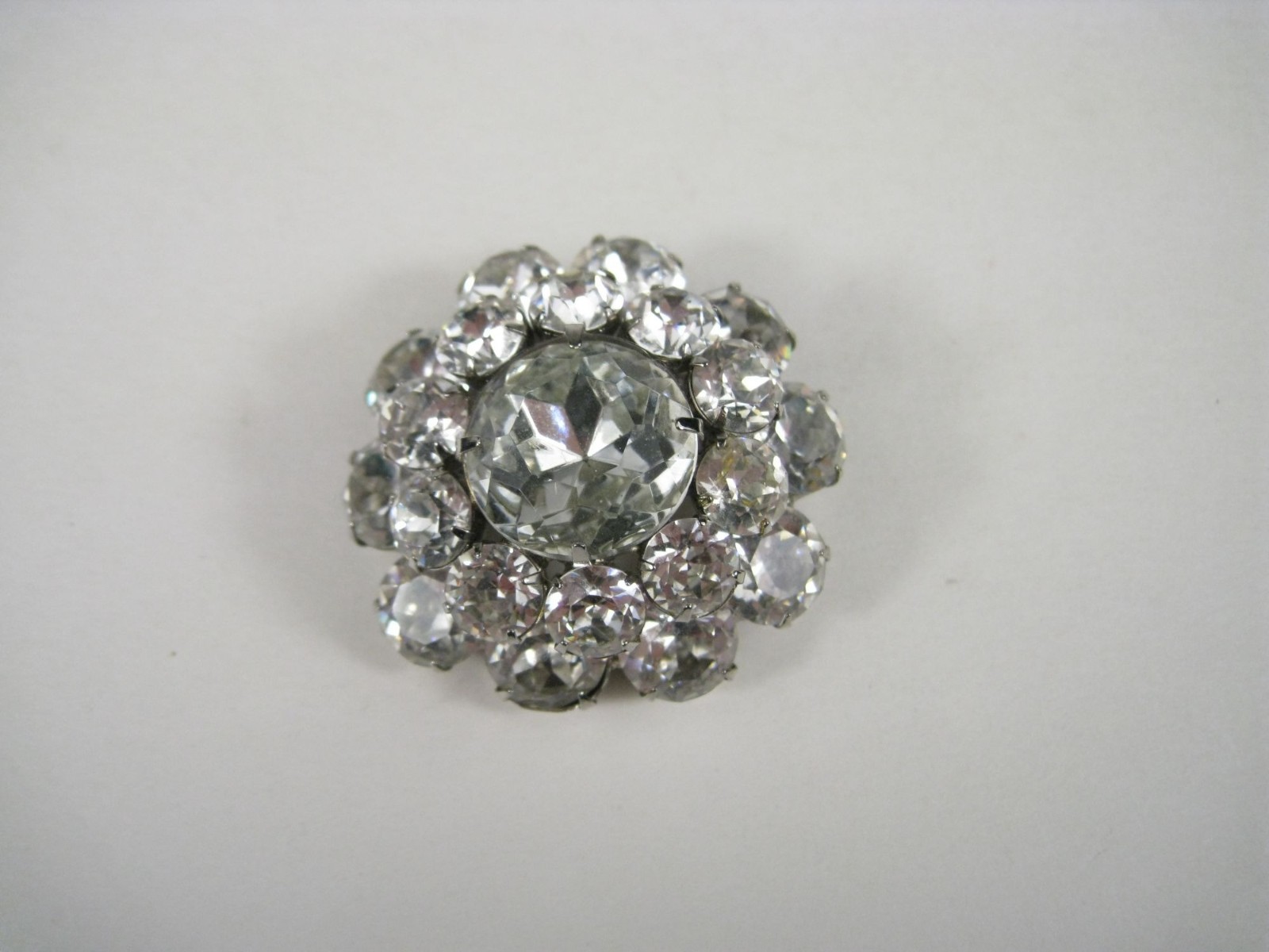 Silver Tone Rhinestone Cluster Brooch Round Domed Vintage Clear