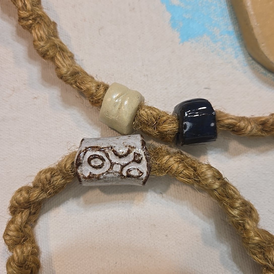 VTG 70s 80s Pottery Clay Bead Necklaces 9pc Signed Artisan Macrame Hemp 12-18in