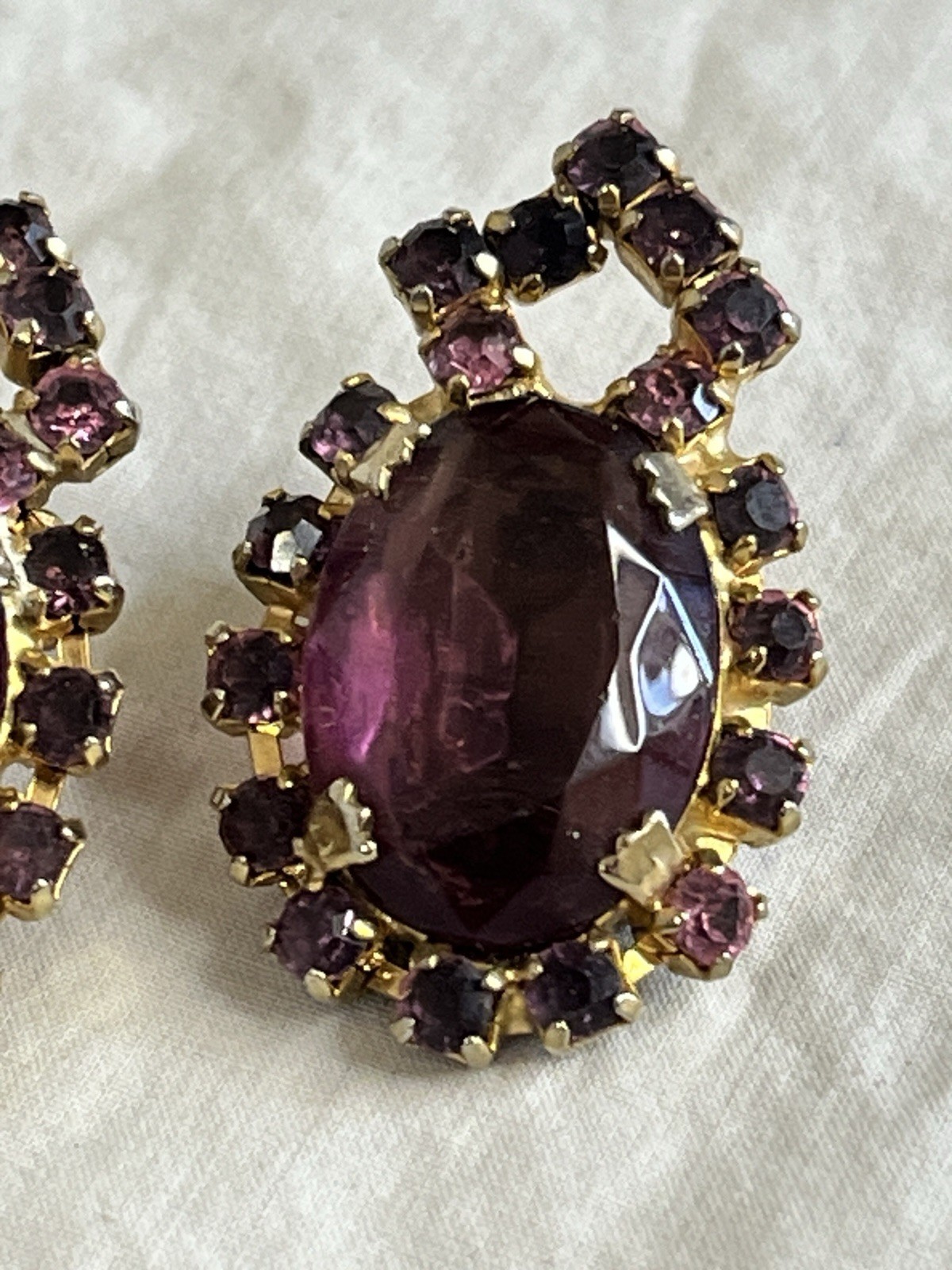 Vintage Purple Rhinestone Necklace and Earring Set Choker and Clip Ons