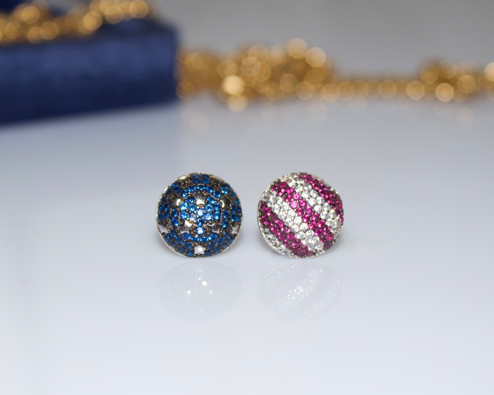 Vintage Ruby & Sapphire Red White and Blue Stud Earrings American Flag Stars and