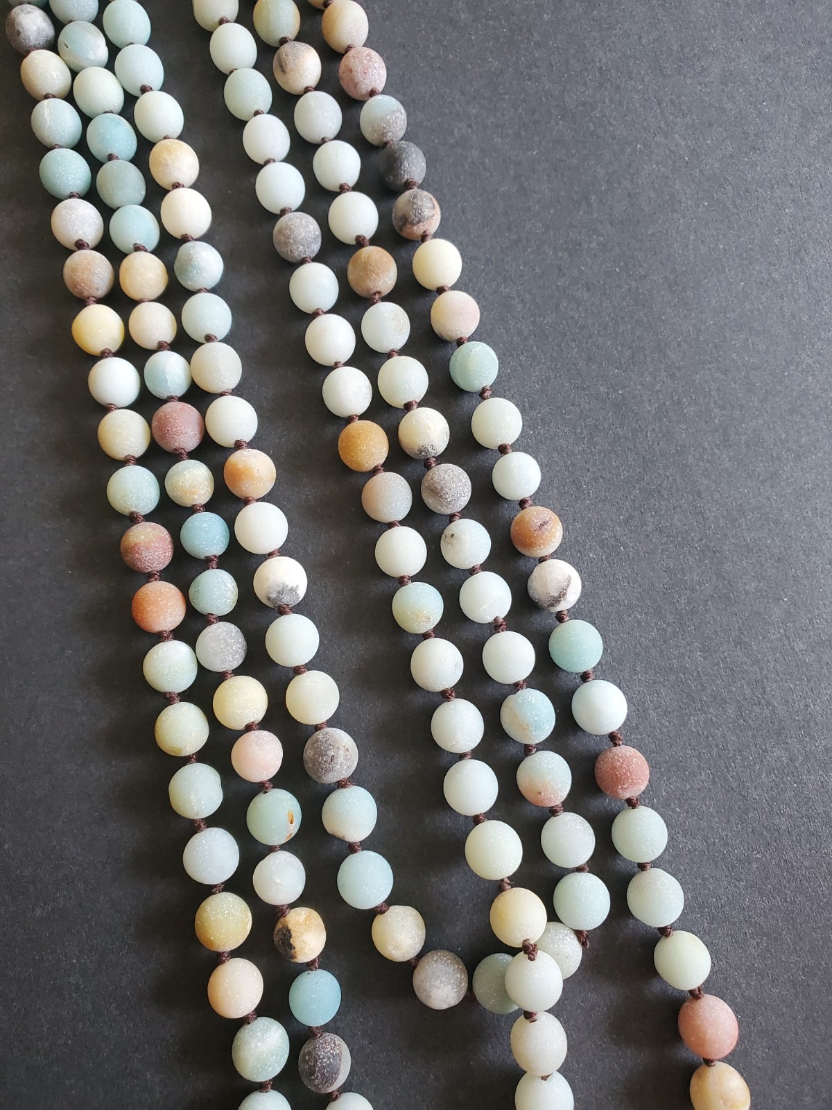 Vintage Stone Agate Beaded Necklace Pastel & Earth Multicolor Unpolished 41 in