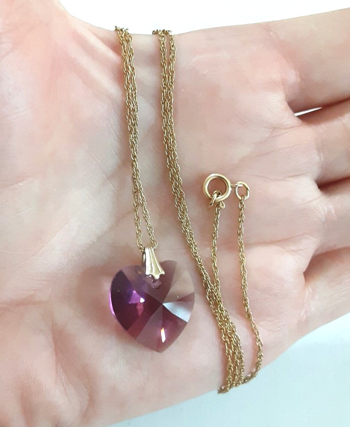 Purple Crystal Heart Pendant Necklace Gold Filled 18 mm 19 in