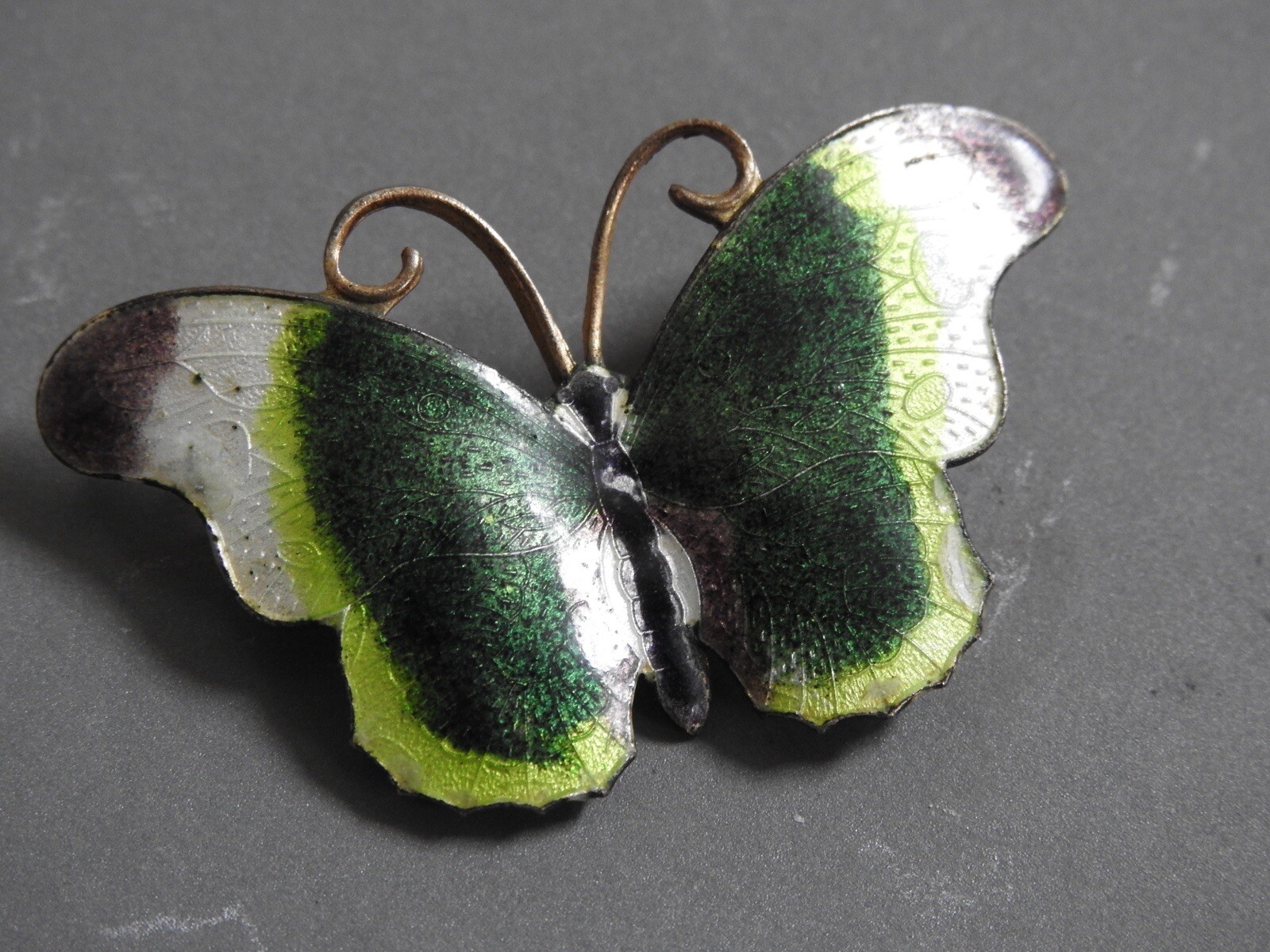 Beautiful green/white/brown ENAMEL BUTTERFLY PIN brooch