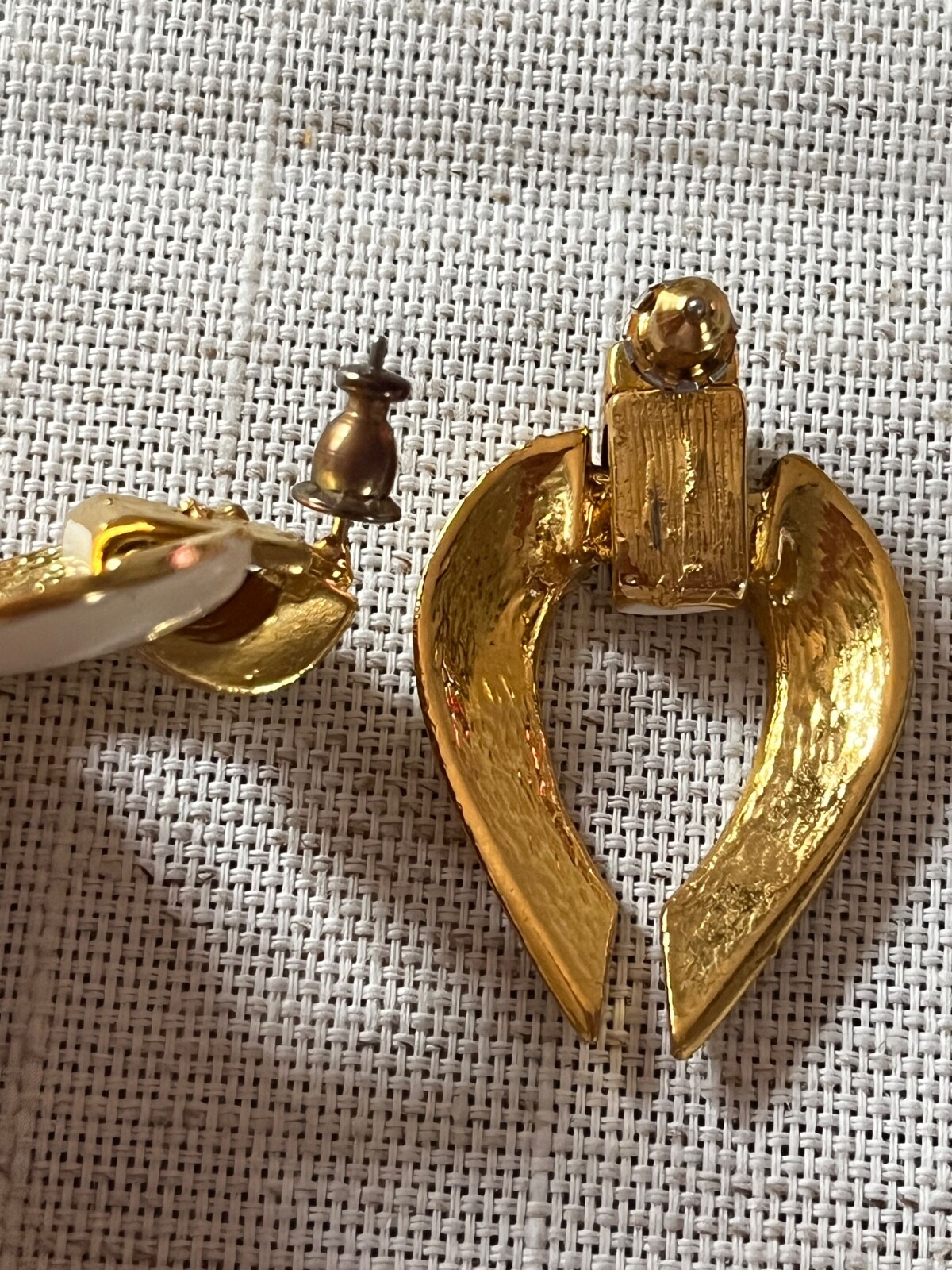 Vintage Ivory and Gold Enamel Retro Stud Earrings ….