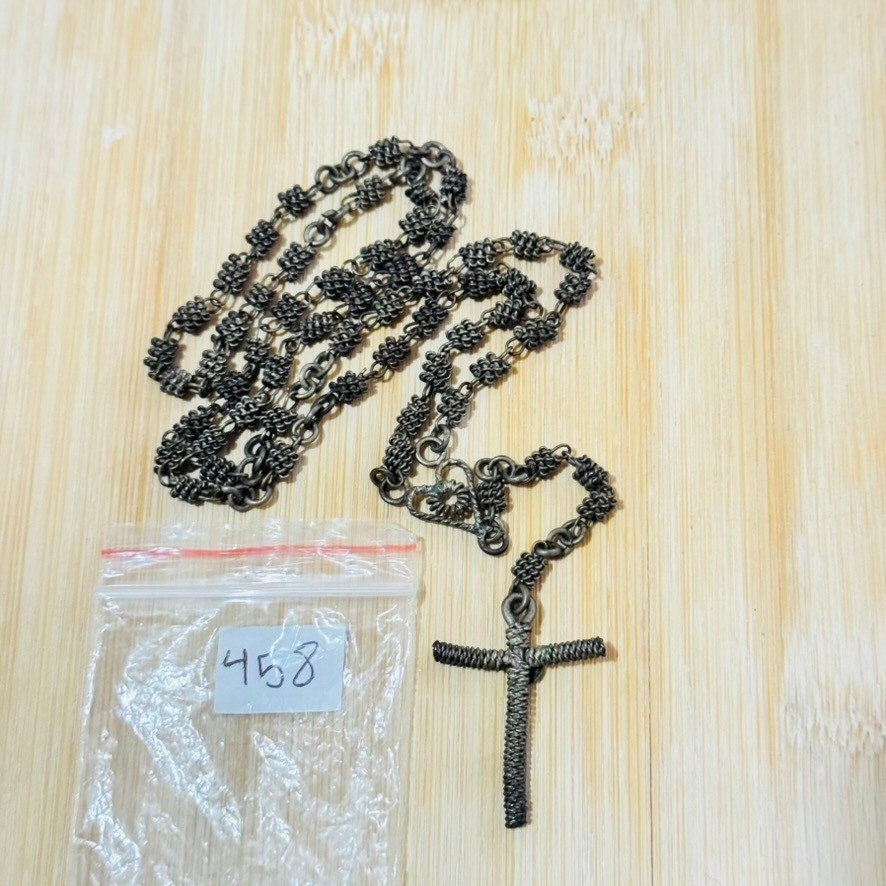 Gothic Style Rosary Necklace Devotional Rustic Chain Antiqued Wired Catholic VTG