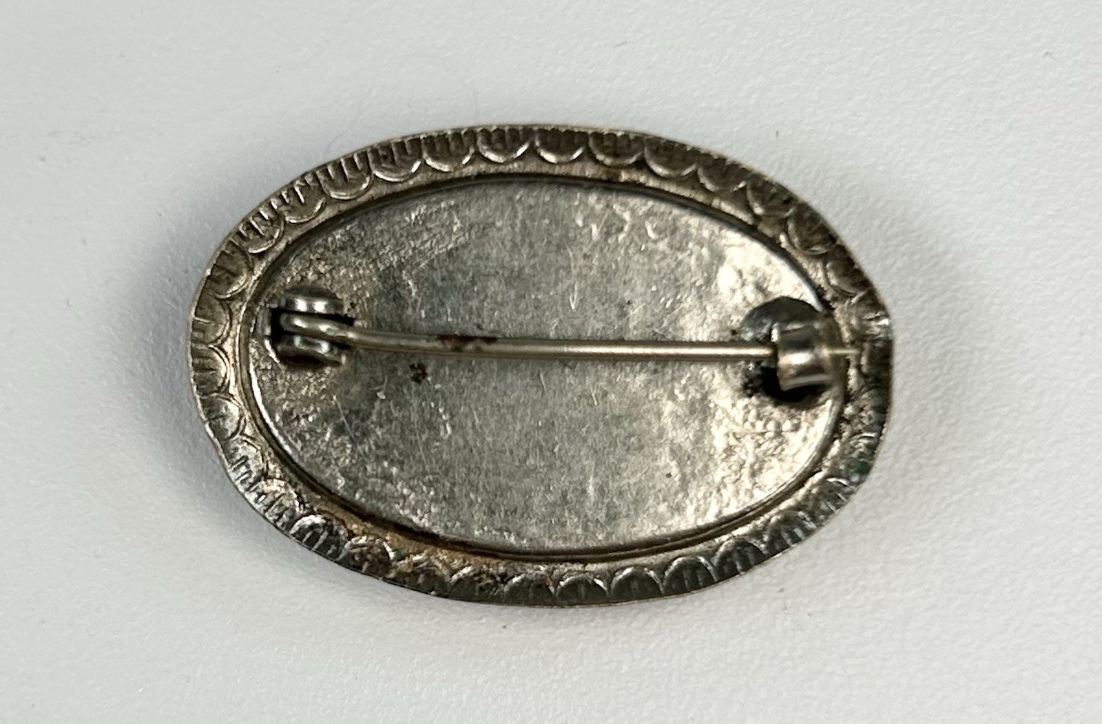Antique Sterling Silver Oval Glass Cabochon Faux Fire Opal Brooch Victorian