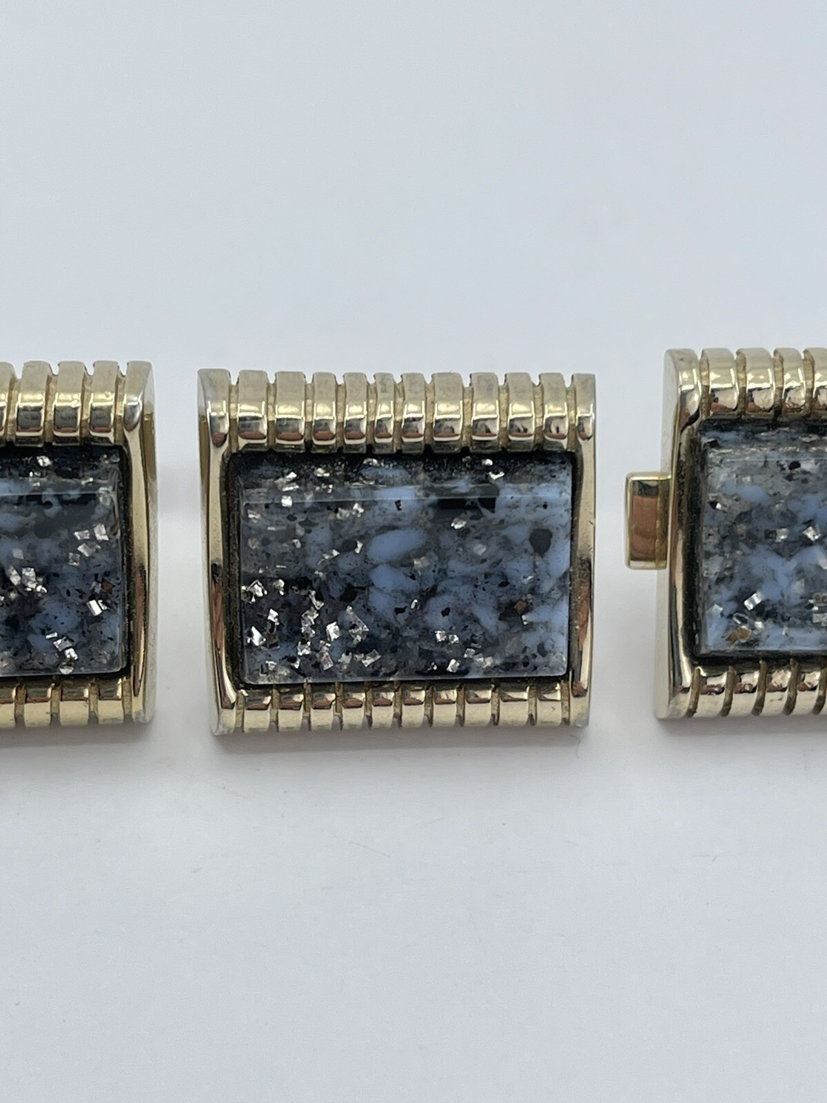 Cufflinks and Tie Clip Set concave glass rectangle gold tone
