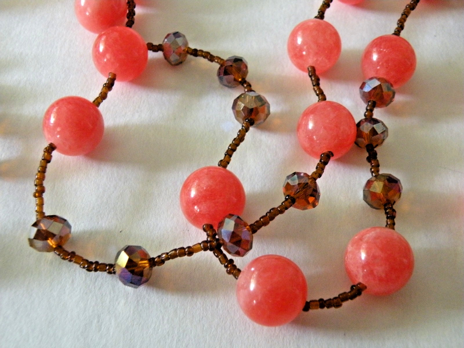 Vintage Peachy Orange Calcite Polished Gemstones Faceted AB Crystal Necklace 40″