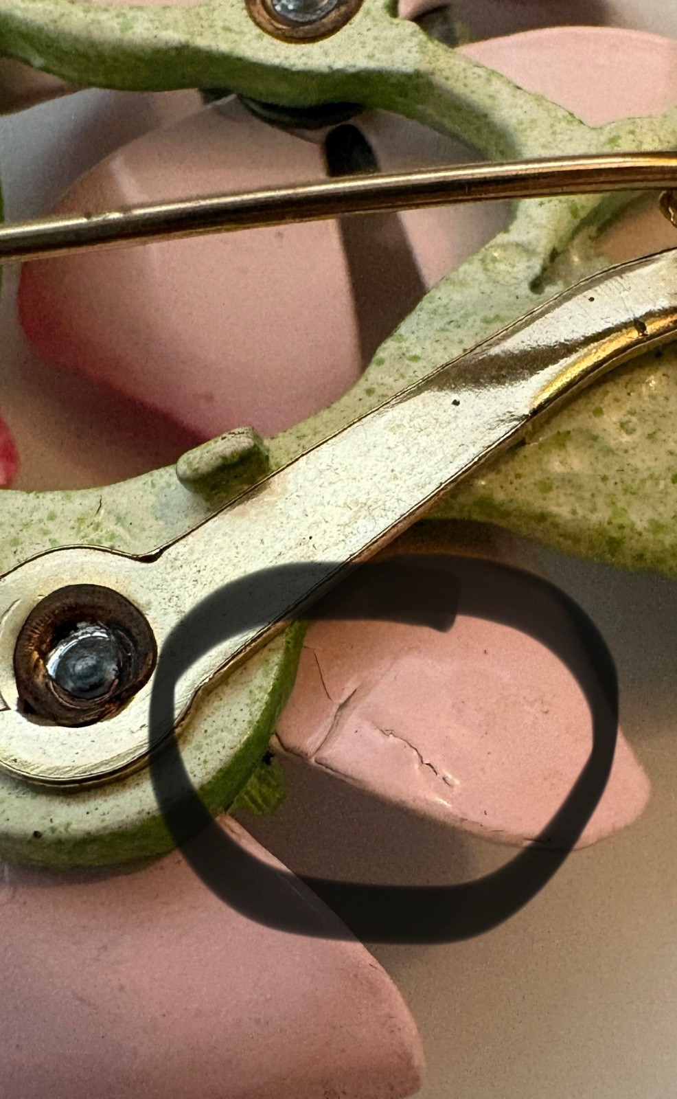 Vintage Pink and Green Enamel Dogwood Flower Brooch