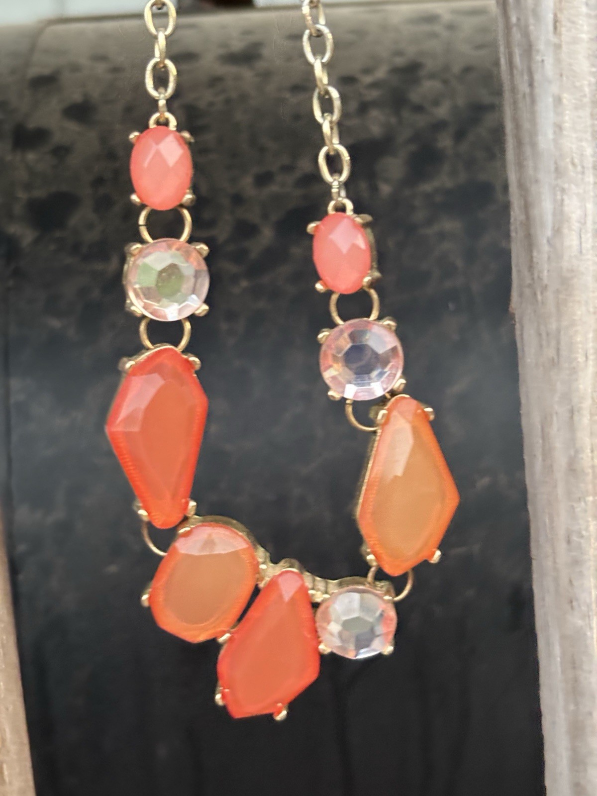 Art Nouveau Vintage Orange Cascading Necklace Different Shapes Artsy