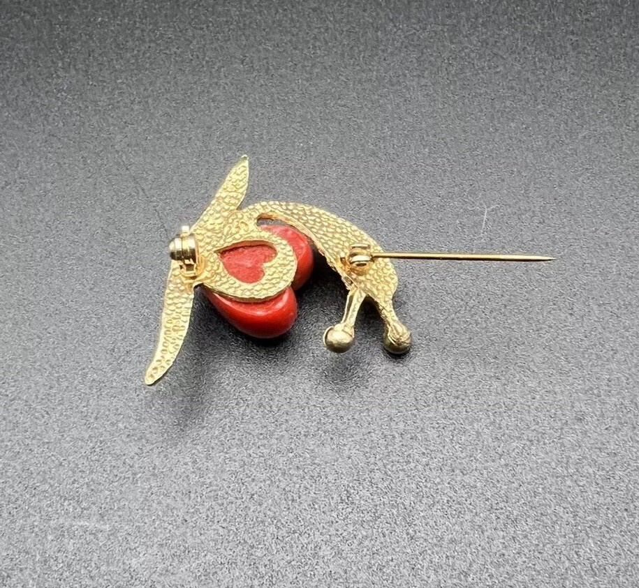 Figural Brooch Gold Tone Snail Red Heart Shell Pin Nautical Mermaidcore Costume