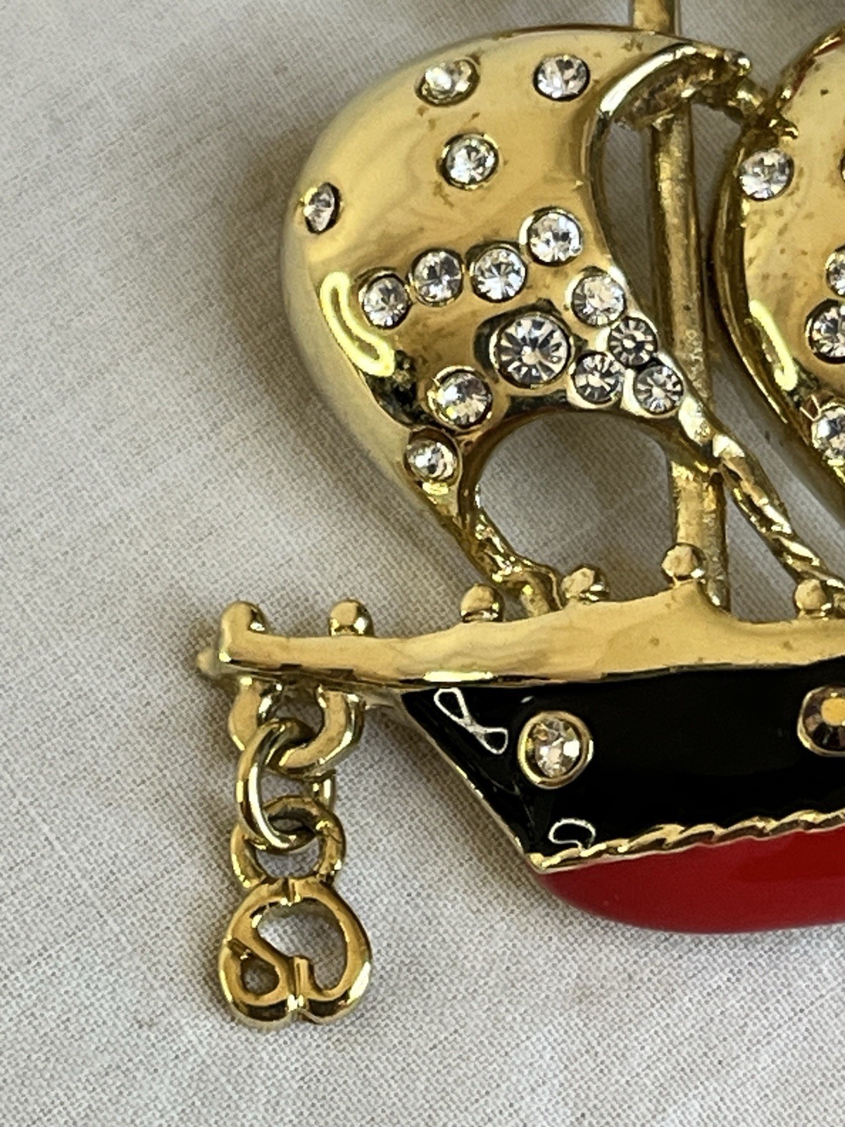 Vintage Clipper Ship Brooch by St John Enamel and Rhinestones Nautical Style