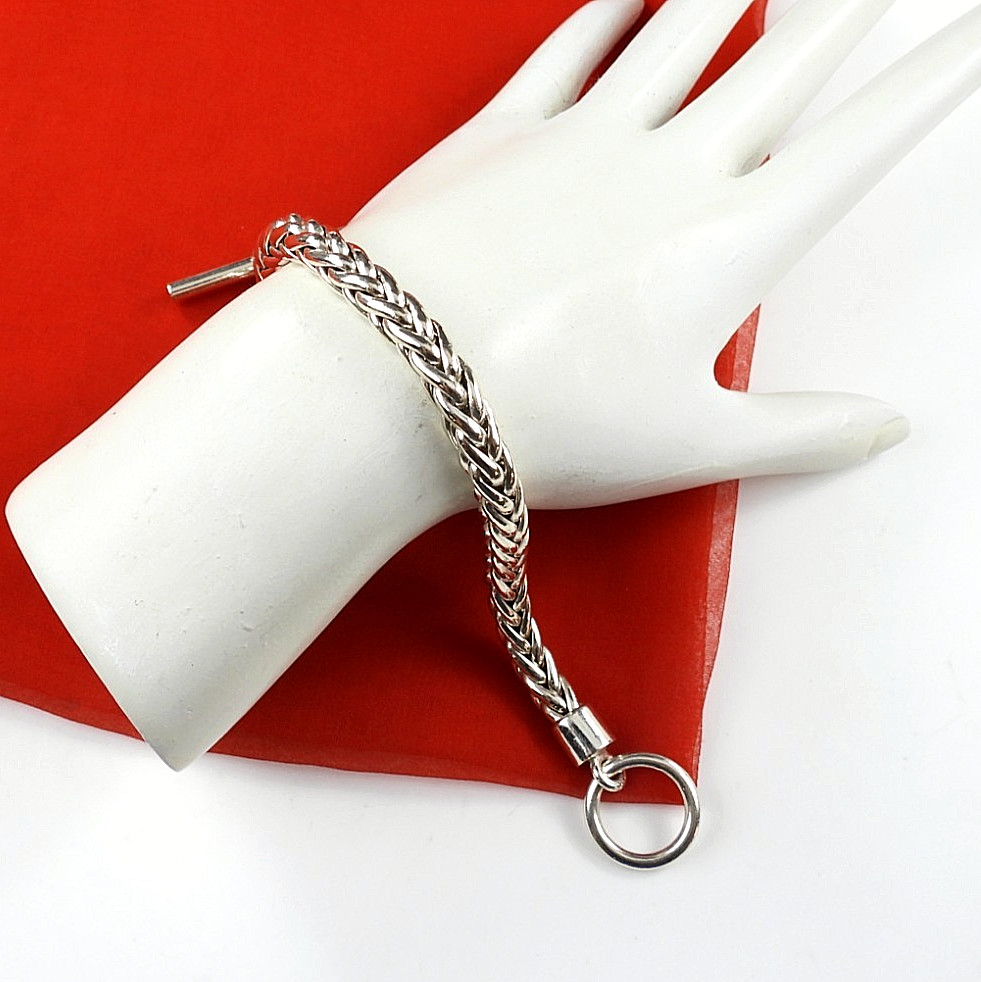 Vintage Sterling Silver 925 Wheat Chain Bracelet Toggle Clasp 7.5″ Spiga Women