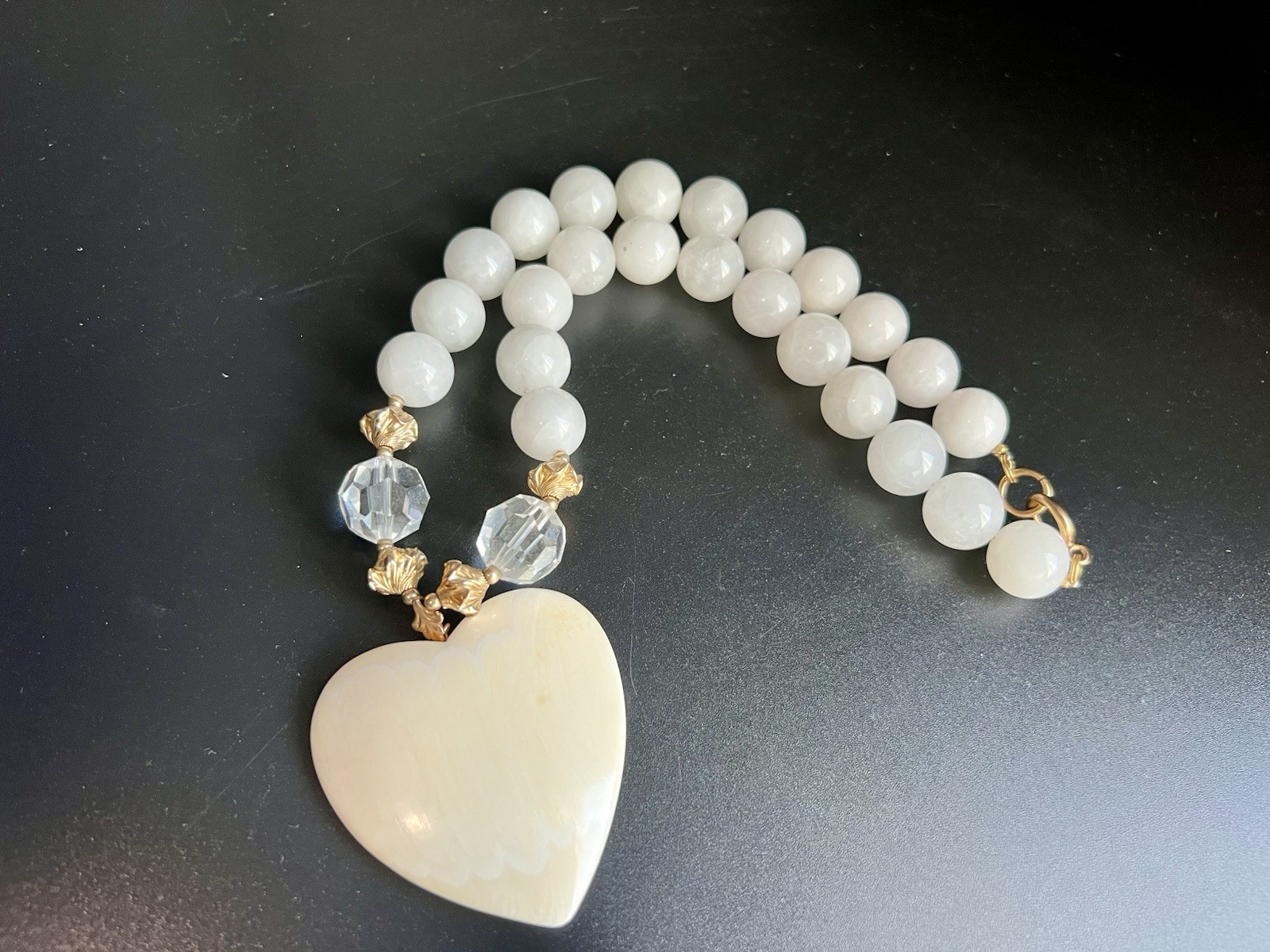 Vintage Collar Necklace White Stone Gemstone Heart Chunky 18” NOS RO-DO Saks AC