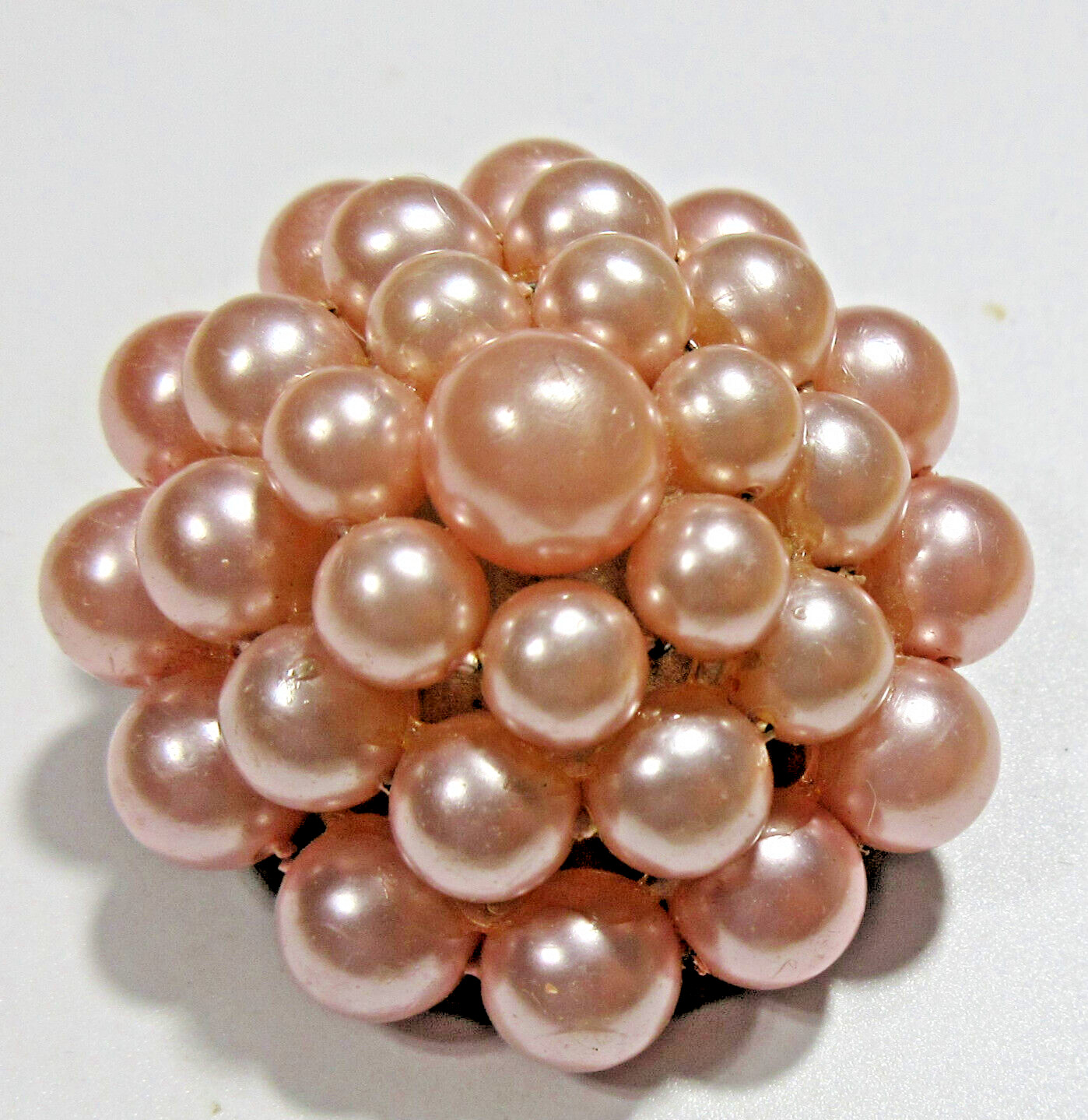 VTG LAYERED 3D pink faux pearl beads GEOMETRIC flower Brooch pin METAL BACK