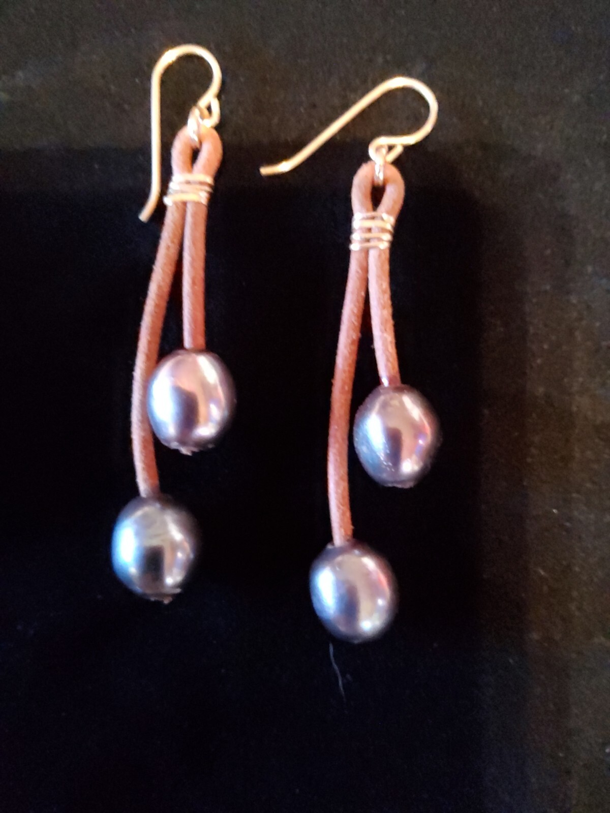 Vintage Pearl And Leather Drop Earrings