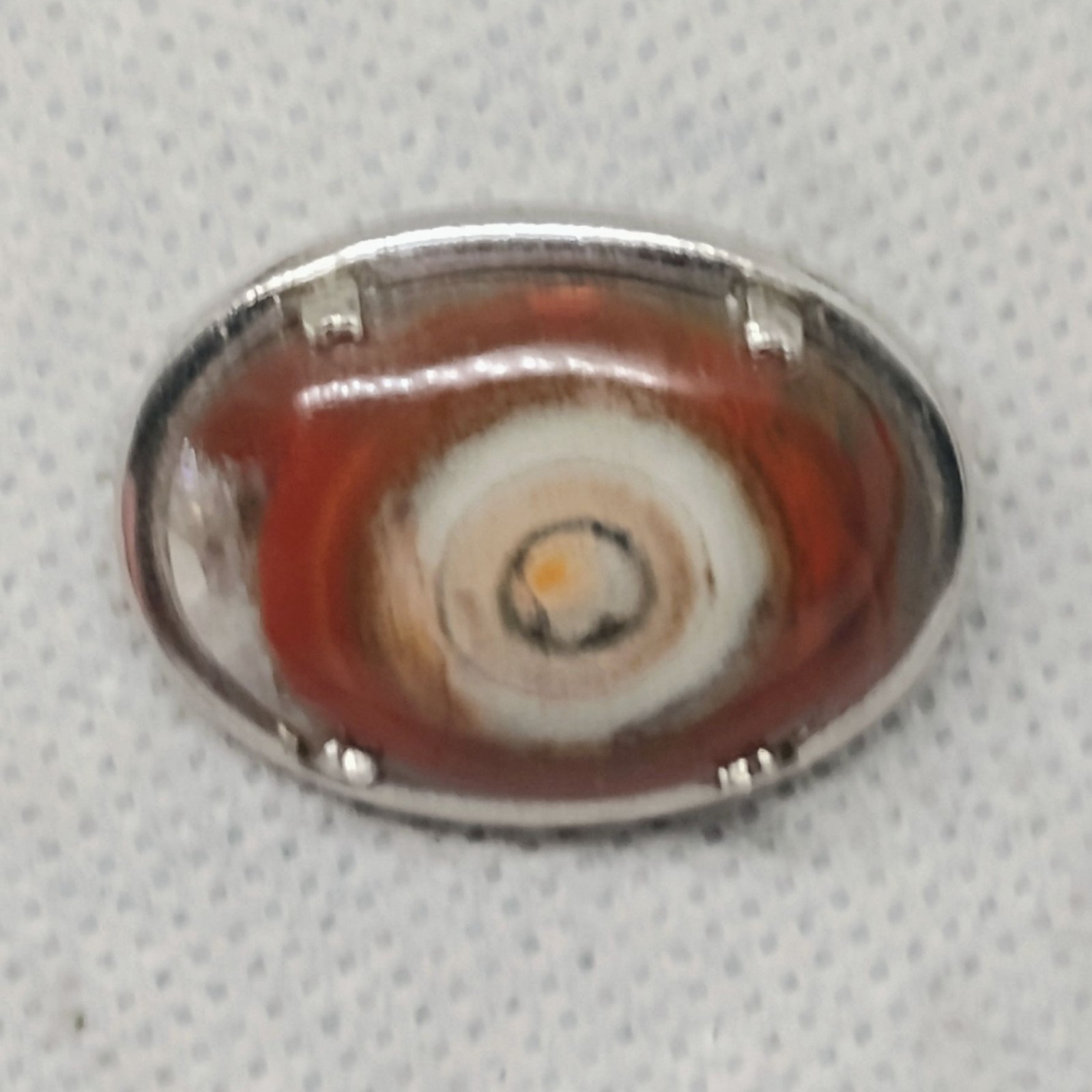Vtg Bullseye Eye Agate Brooch Silver Tone Carnelian Orange Brown White Oval