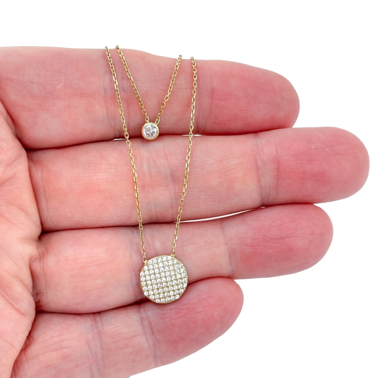Vintage Gold-Tone Sterling Silver 925 Layered Cubic Zirconia Necklace 13.5″-15″