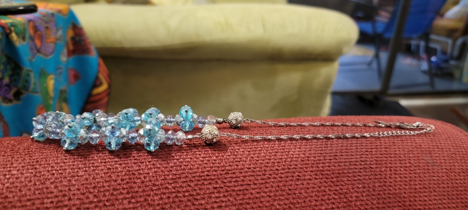 Vtg NY Chunky Clusters Blue Rhinestone Necklace 2 Studded Spheres Sparkly Glass