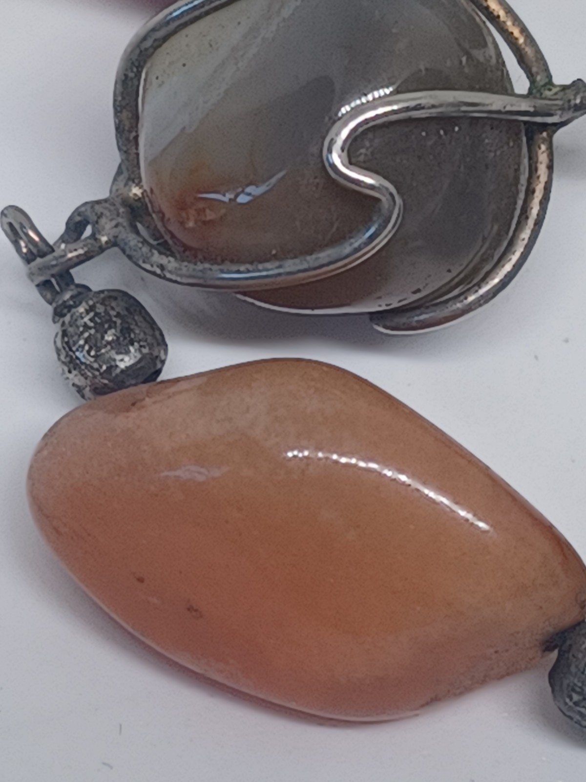 Vtg Artisan Wire Wrapped Tumbled Stone Linked Necklace 18″ Drop. Beggars Beads