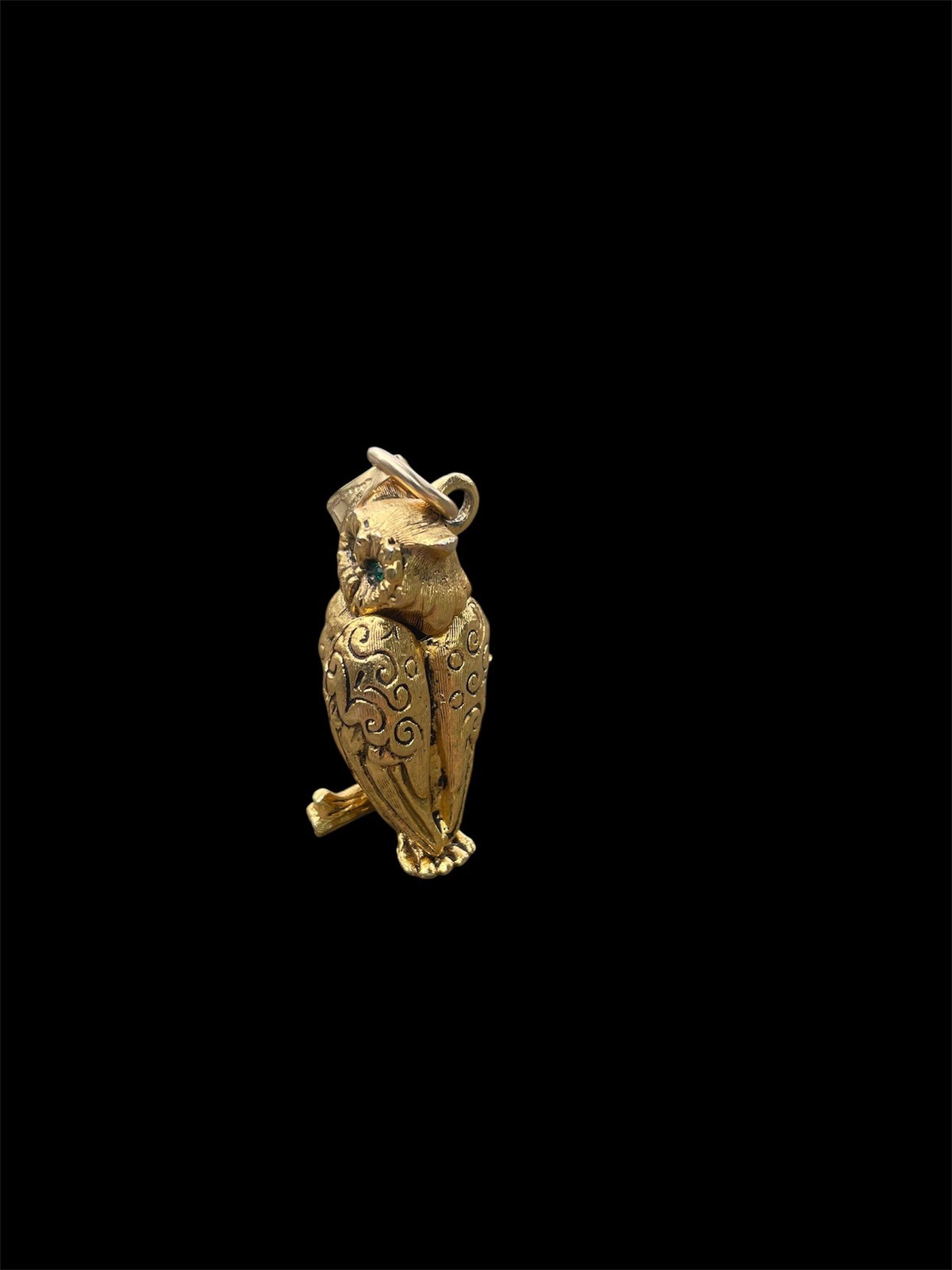Max Faxtor Owl Perfume Pendant Gold Tone Green Eyes. No Chain