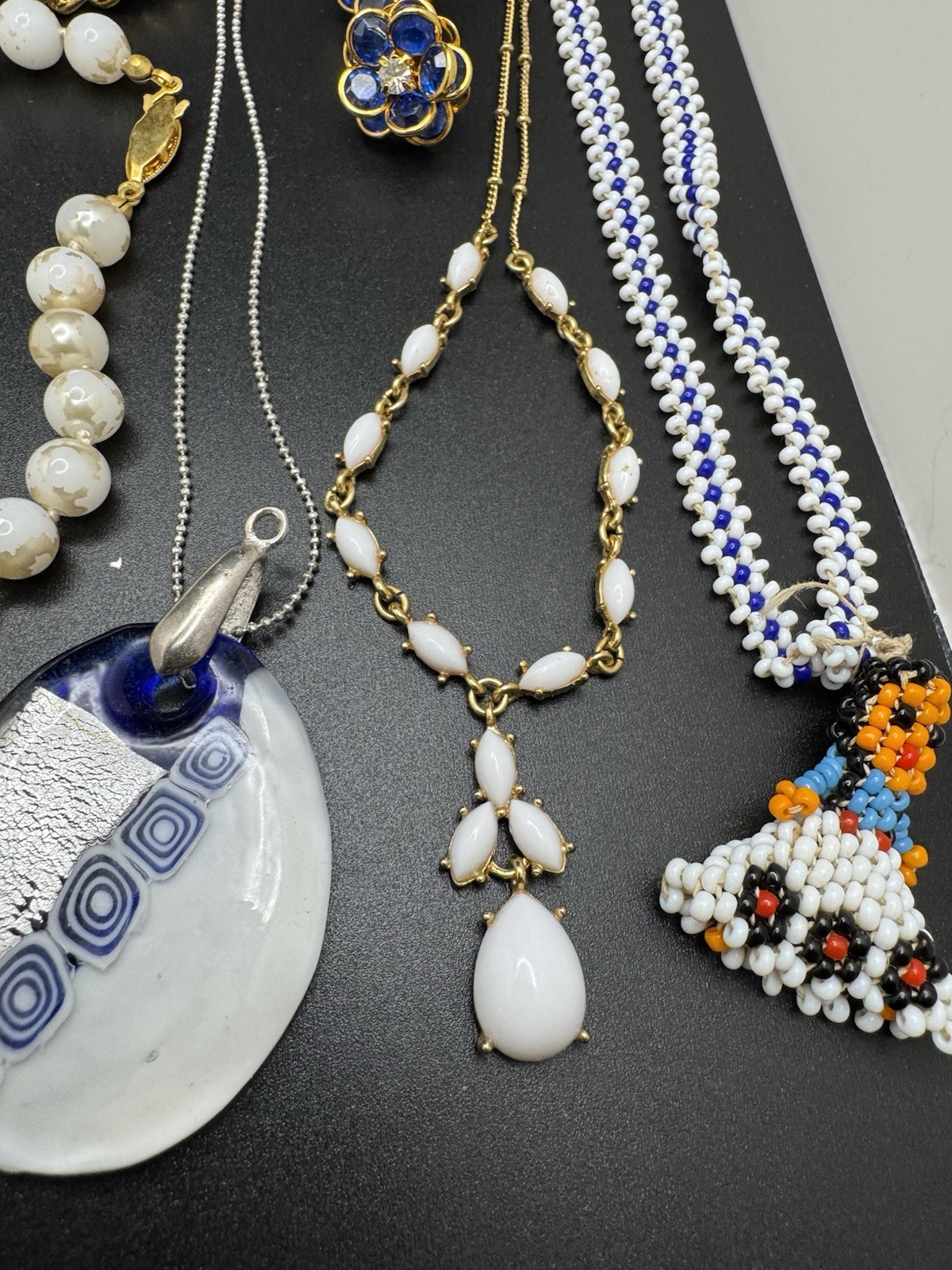 Vintage Blue White Jewelry Lot Beaded Necklaces Earrings Bracelet Boho