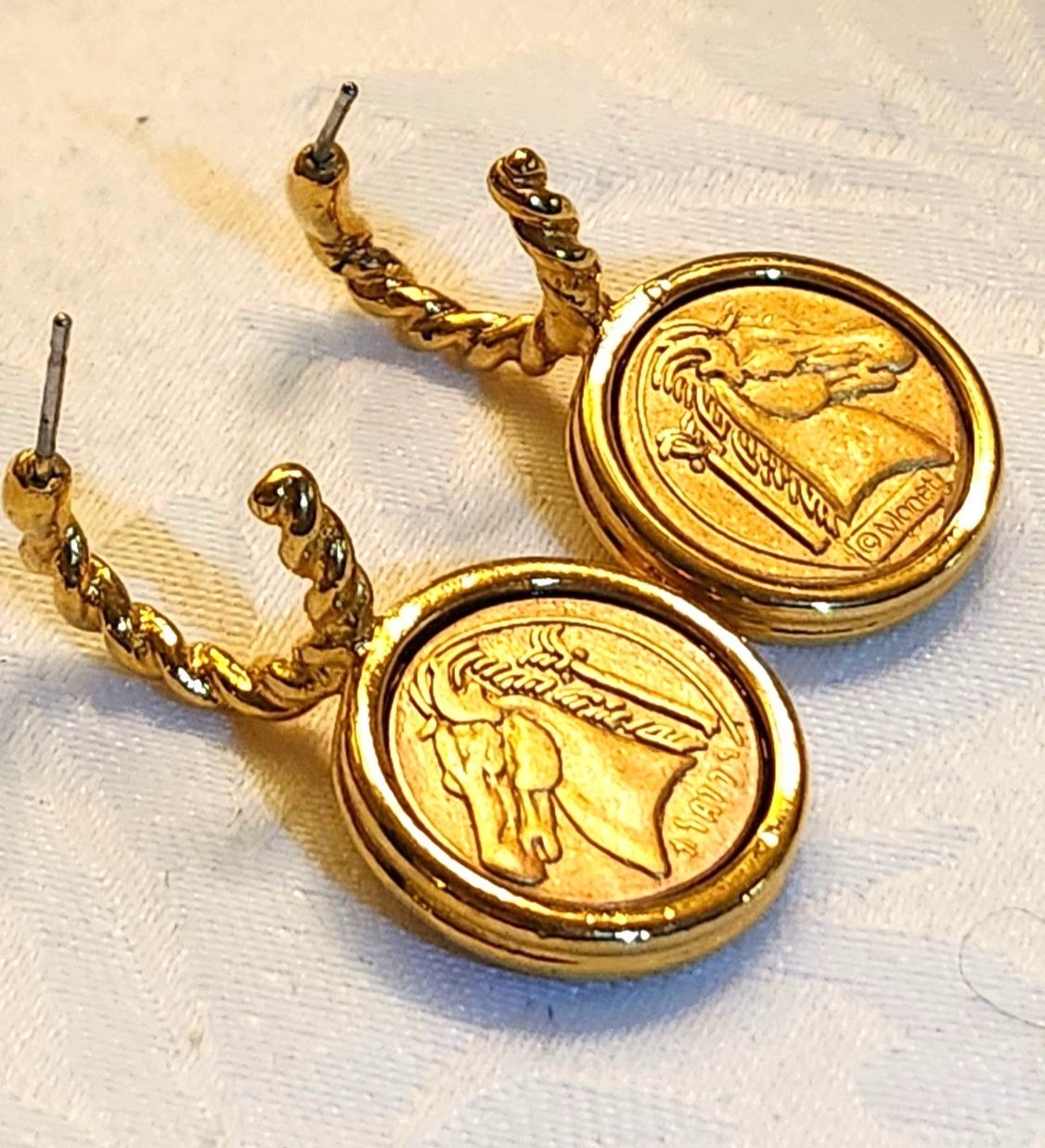 Vintage Monet “Roman Coin” Pierced Earrings Classic Business Casual
